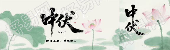 中伏水墨荷花唯美公众号封面图