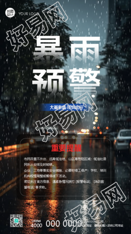暴雨预警重要提醒创意手机海报