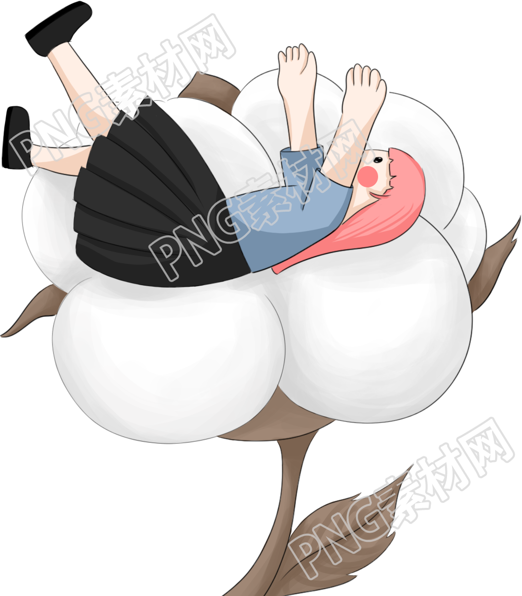手绘卡通人物在棉花上寒露素材