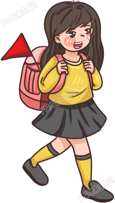 长发女学生背着红旗