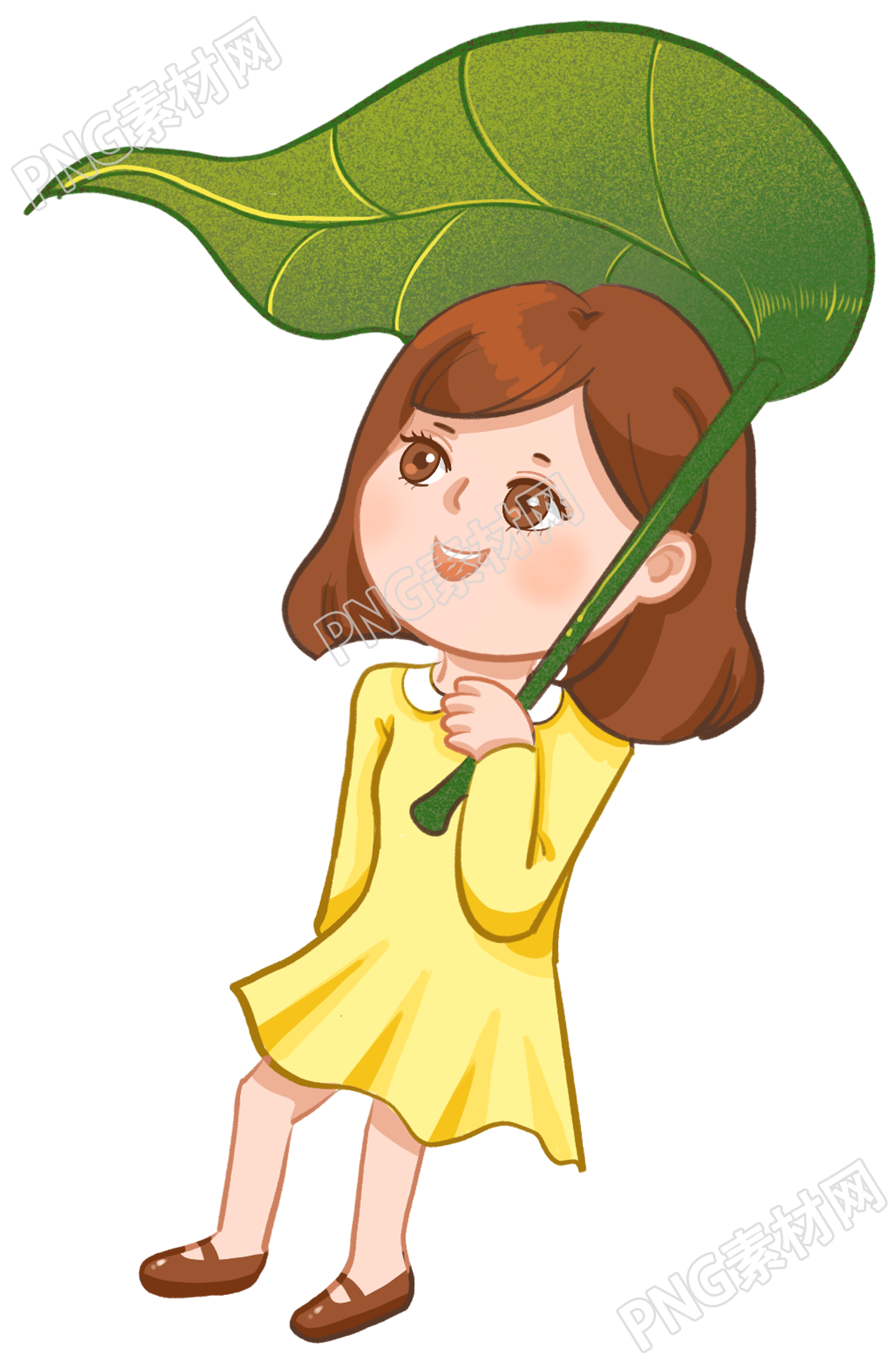 手拿叶子的短发女孩