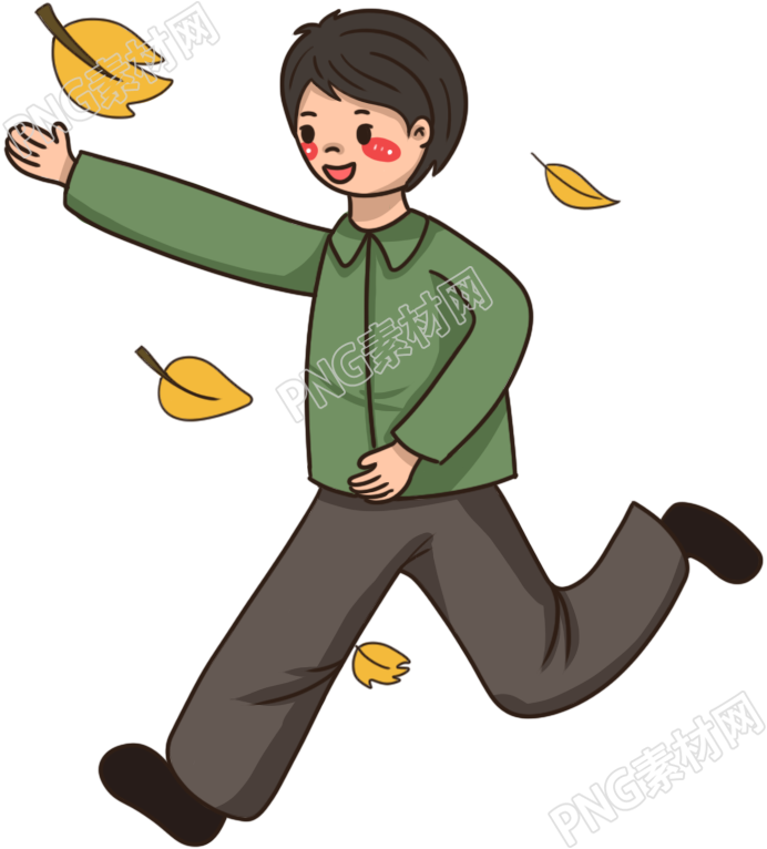 奔跑的男生落叶