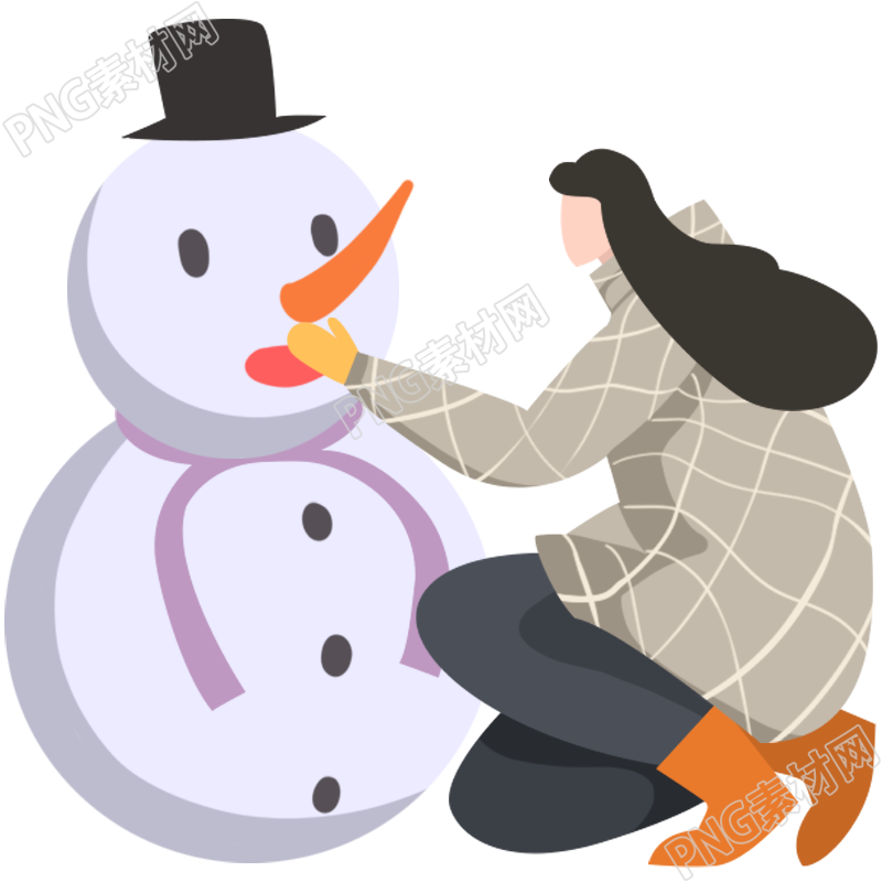 小女孩堆雪人