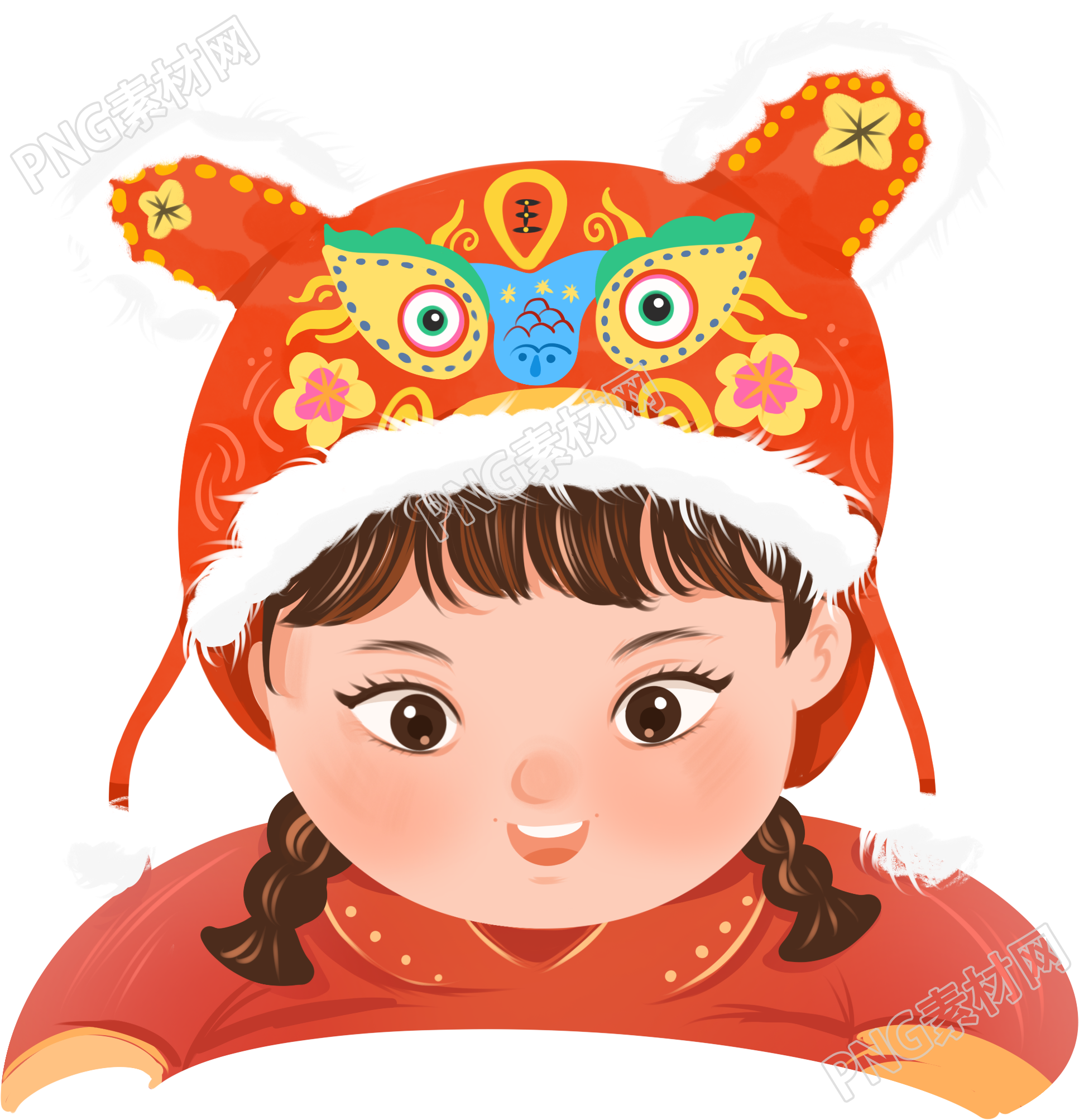 新年氛围的虎头帽小女孩人物素材