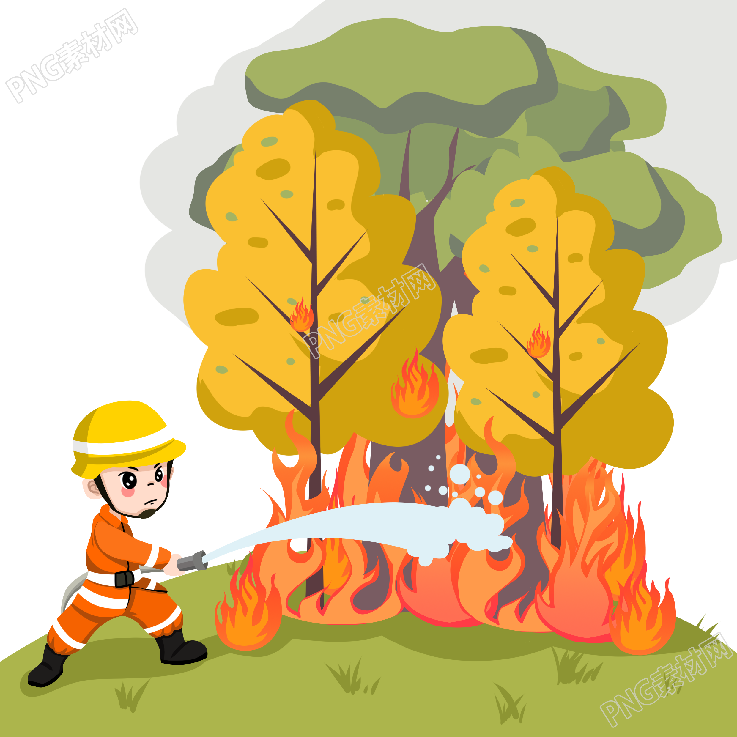 森林救火消防安全手绘素材