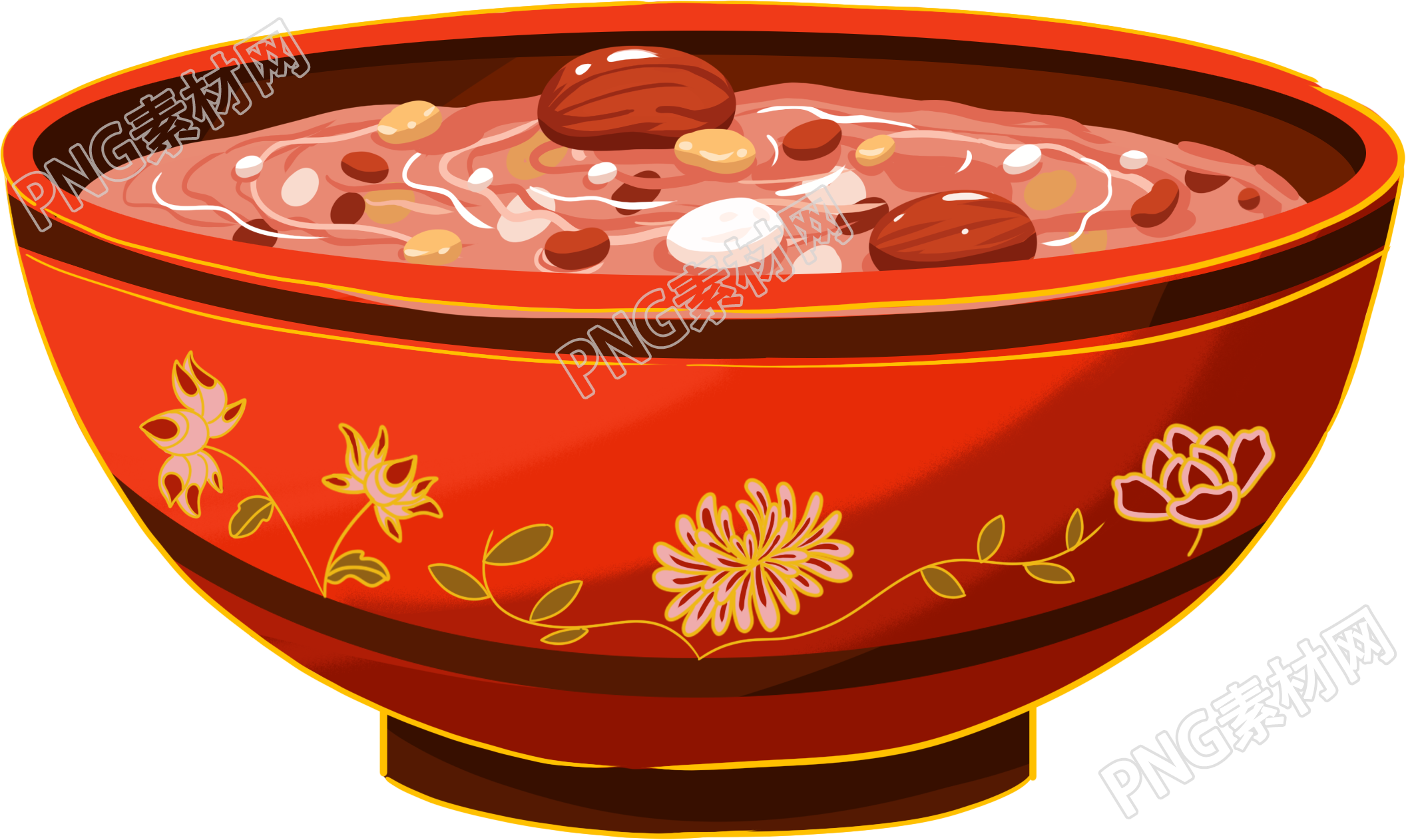 手绘红色碗中的腊八粥素材