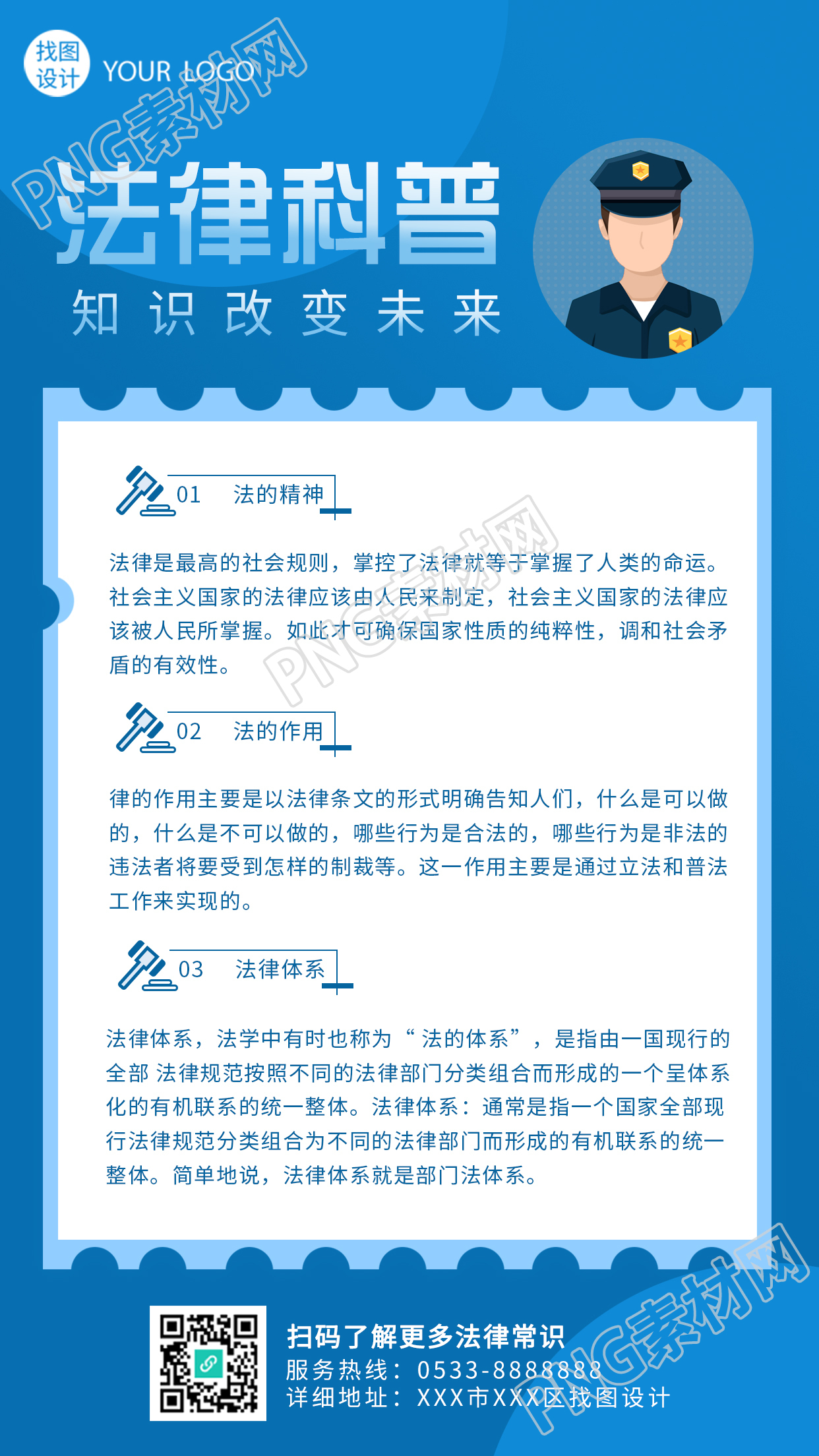 警察人物头像法律知识科普宣传手机海报