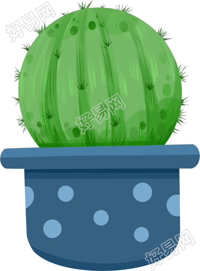 绿色清新手绘卡通热带仙人球植物盆栽