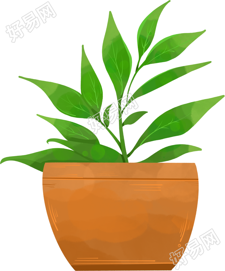 卡通绿色手绘植物盆栽
