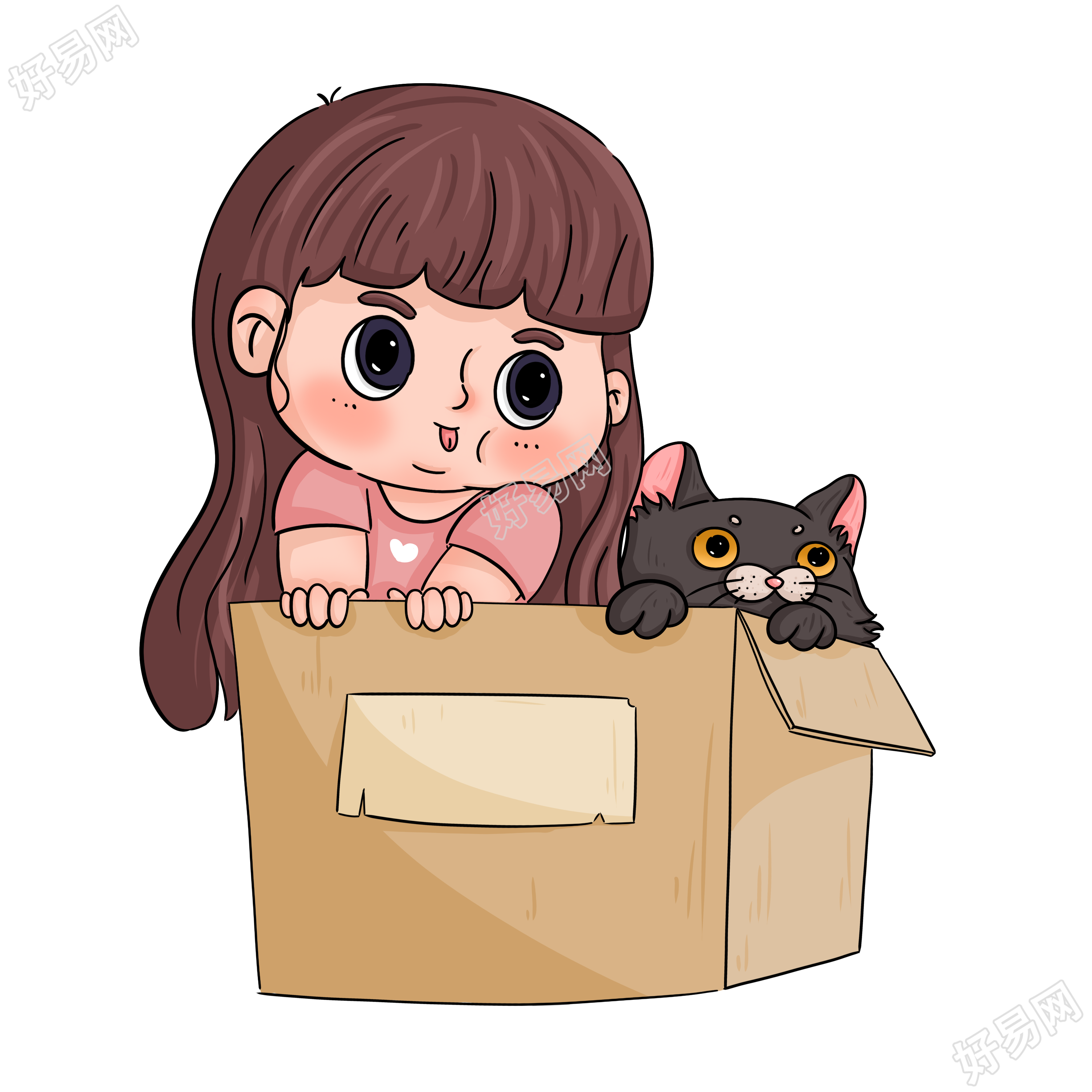 可爱女孩猫咪宠物头像免抠图片素材