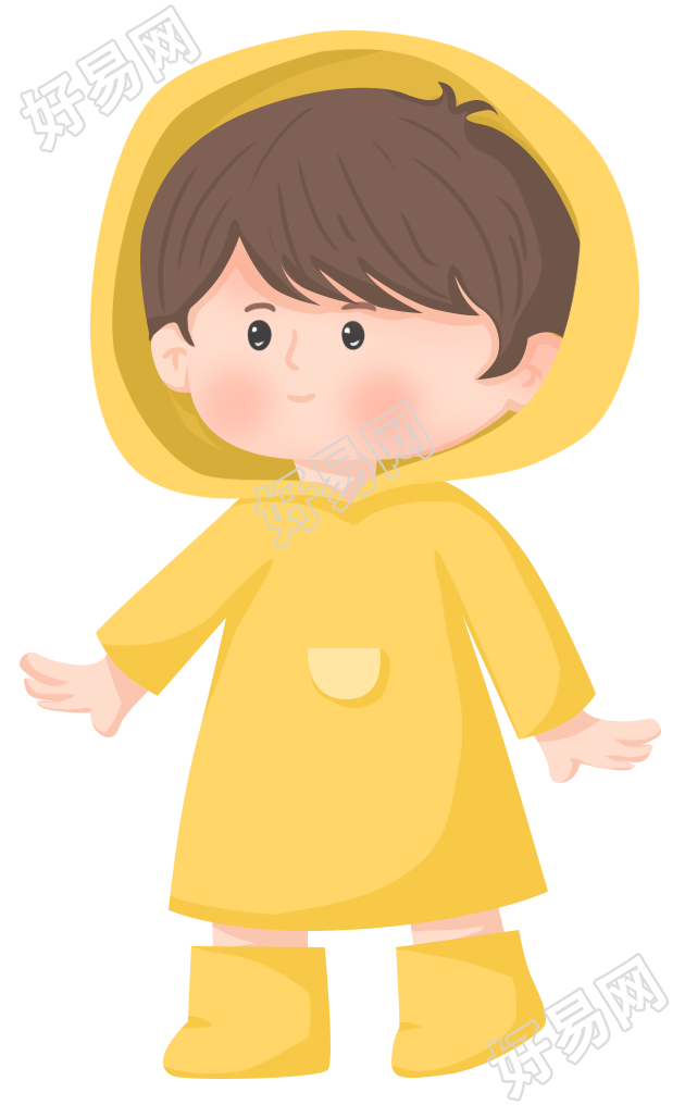 手绘可爱的穿雨衣小男孩人物素材