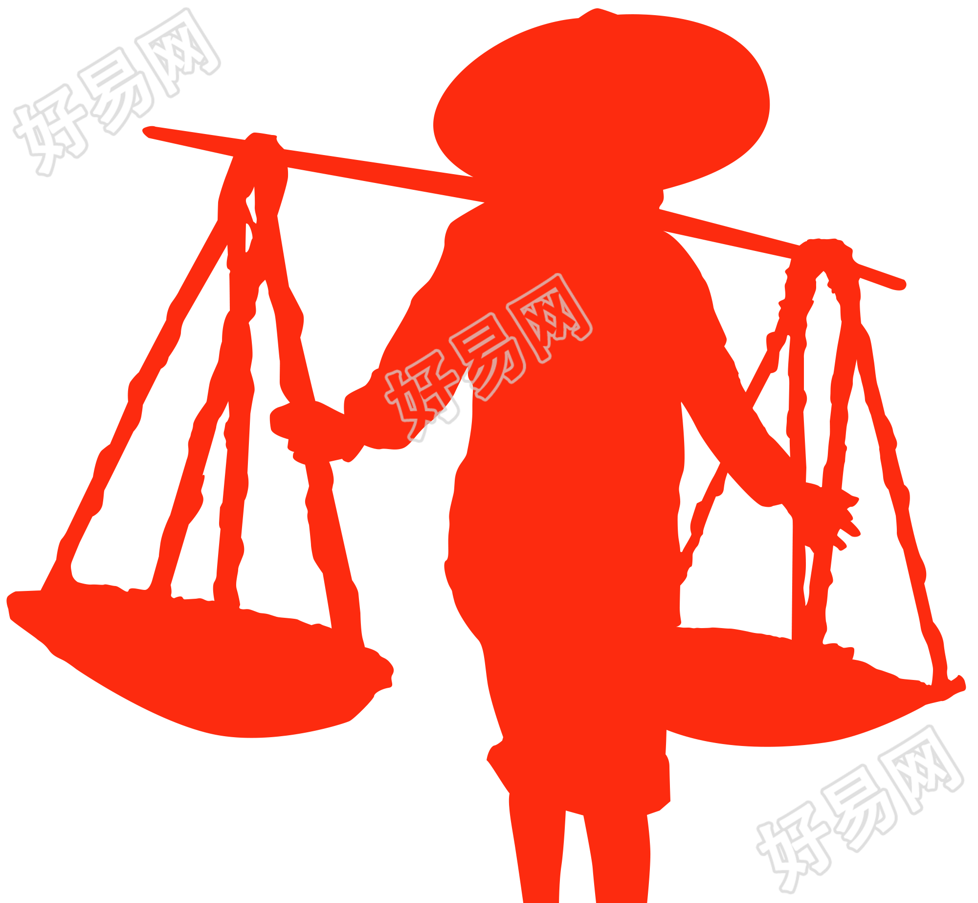 挑担子的劳动人民剪影图片素材