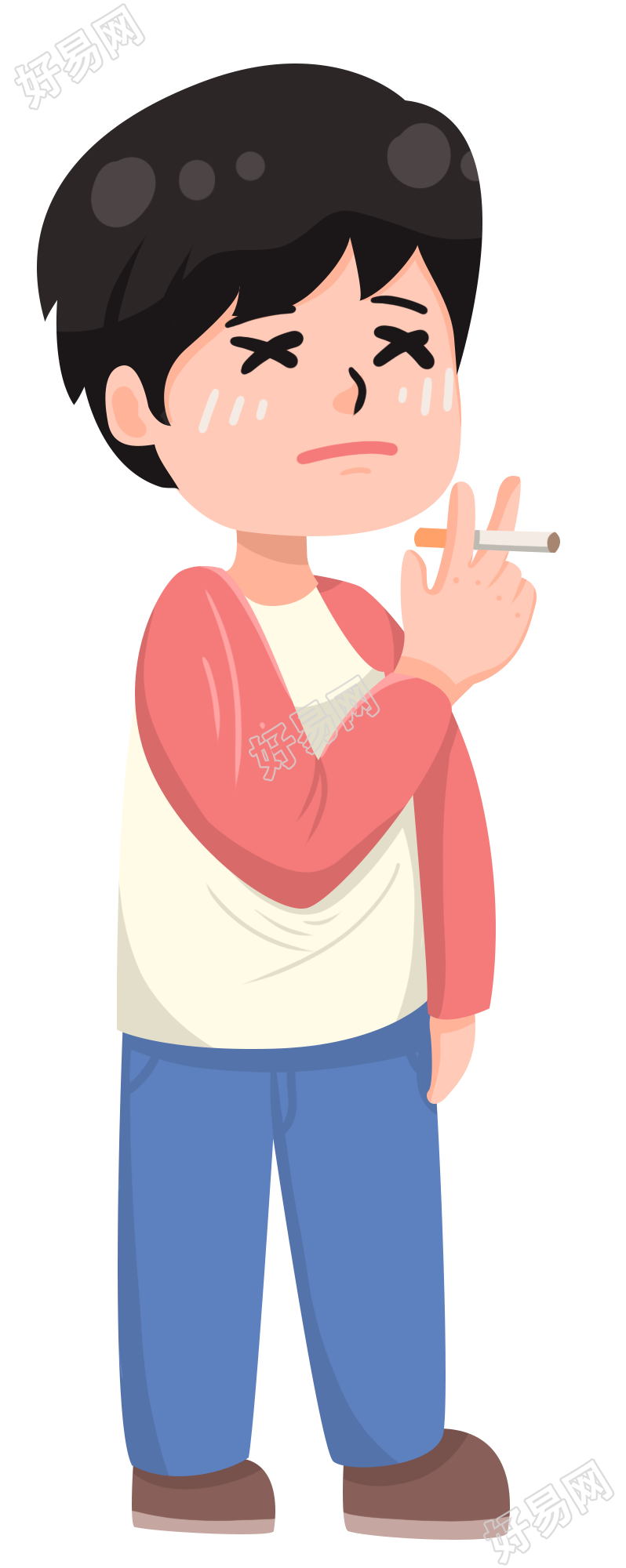 警示抽烟男生人物图片卡通手绘免抠素材