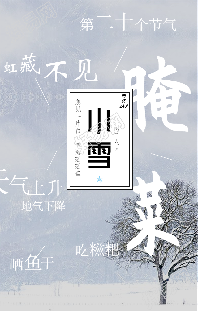 小雪节气生活习俗雪景海报