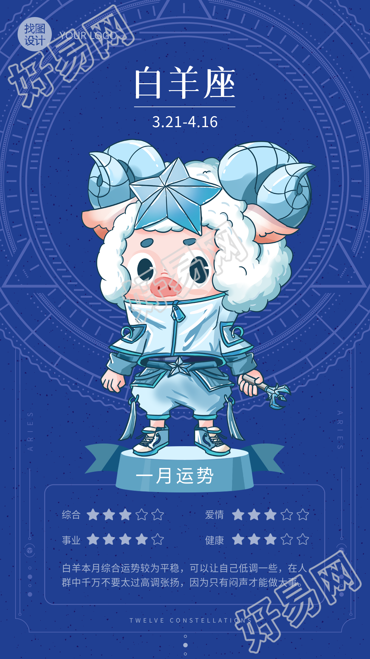 白羊座月份运势分析星盘海报