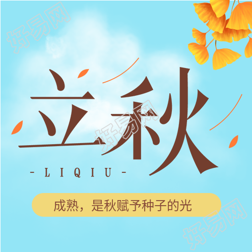 蓝天白云银杏叶子白云飘落立秋首次图