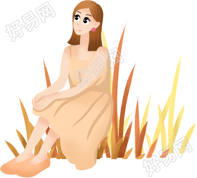 坐在草坪上的女孩