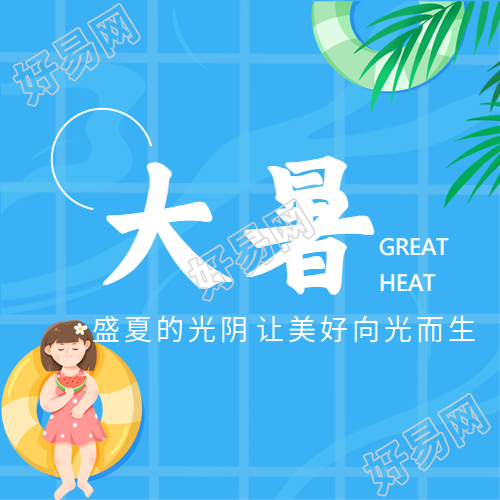蓝色网格大暑美好时节微信公众号次图