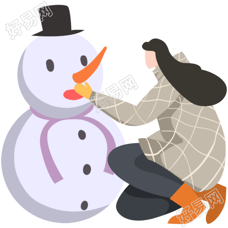 小女孩堆雪人