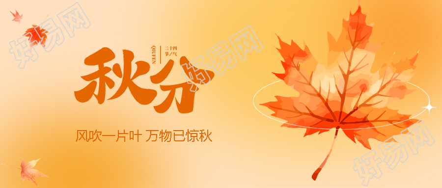二十四节气秋分水彩风格的枫叶微信公众号首图