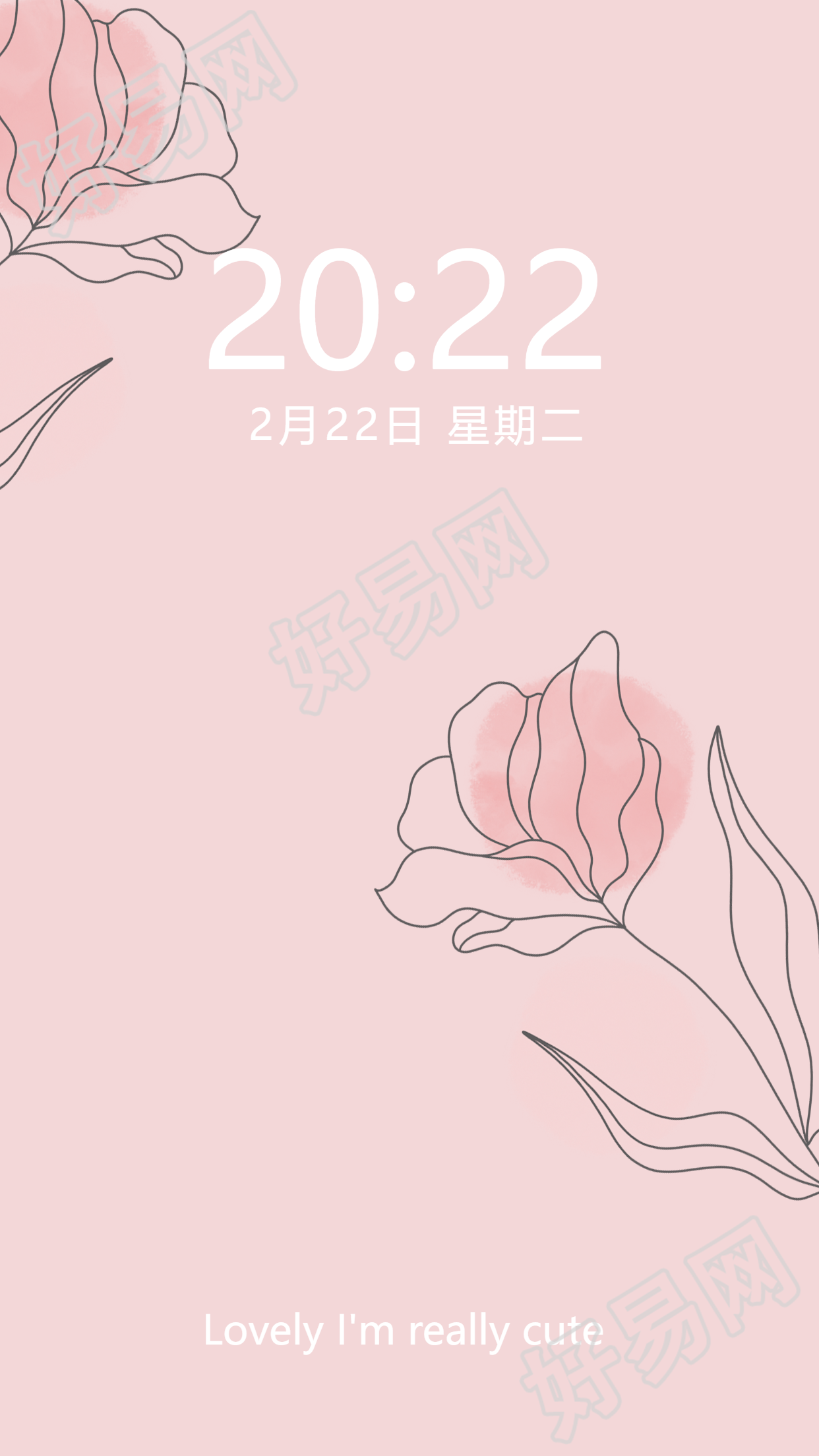 粉色背景线条花朵极简风手机壁纸