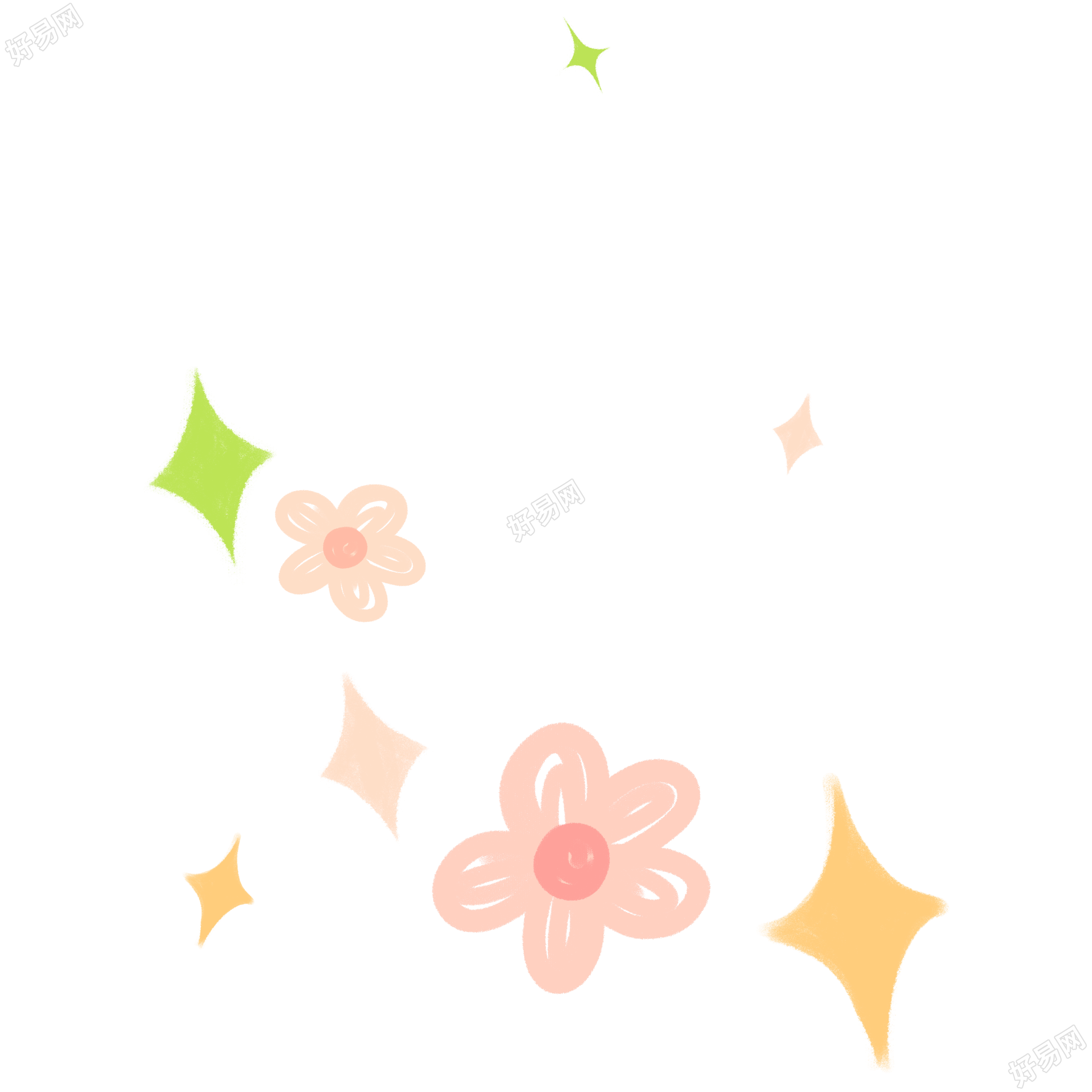 粉色小花彩色星星装饰插画