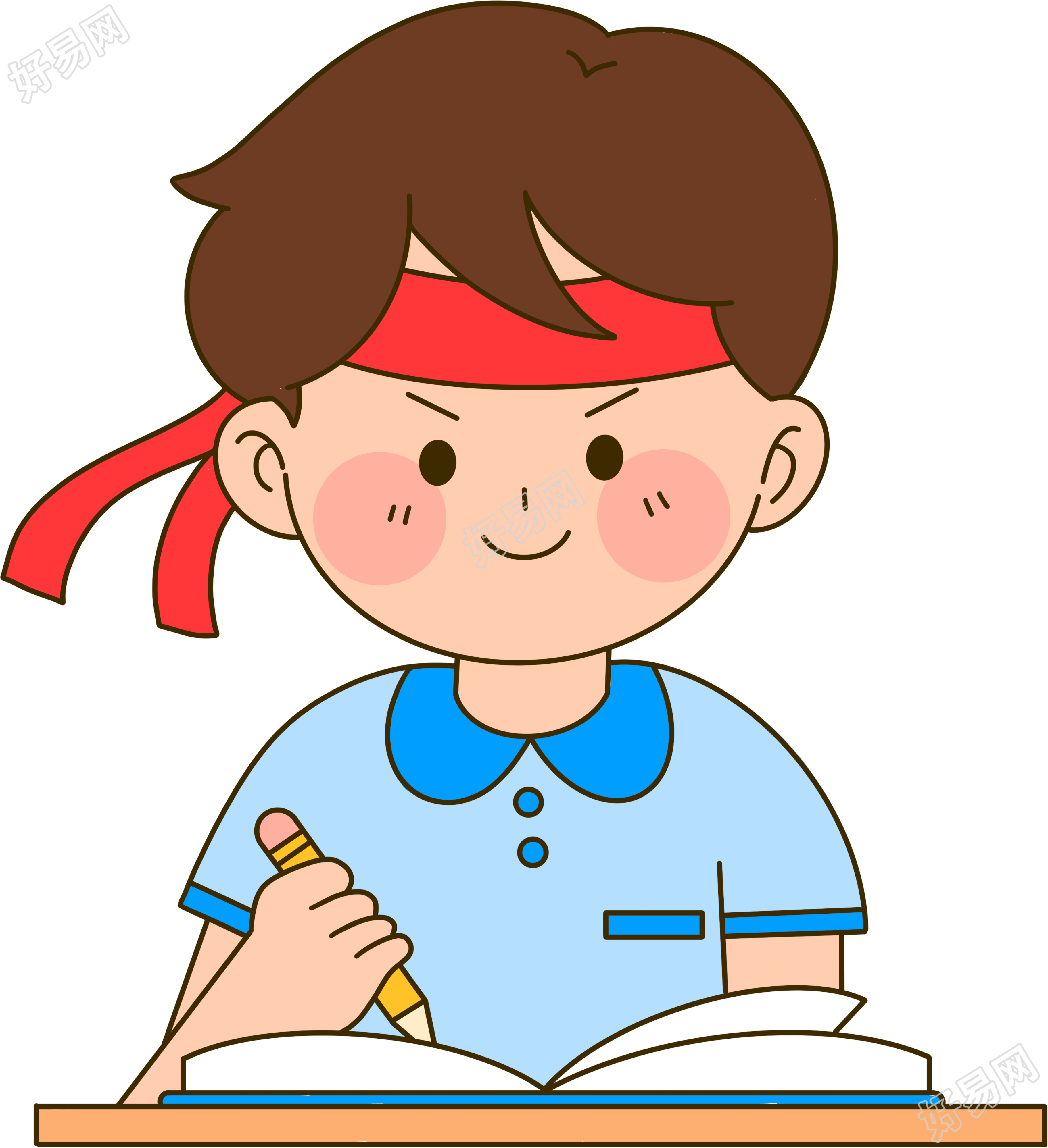 勤奋学习的男生手绘插图