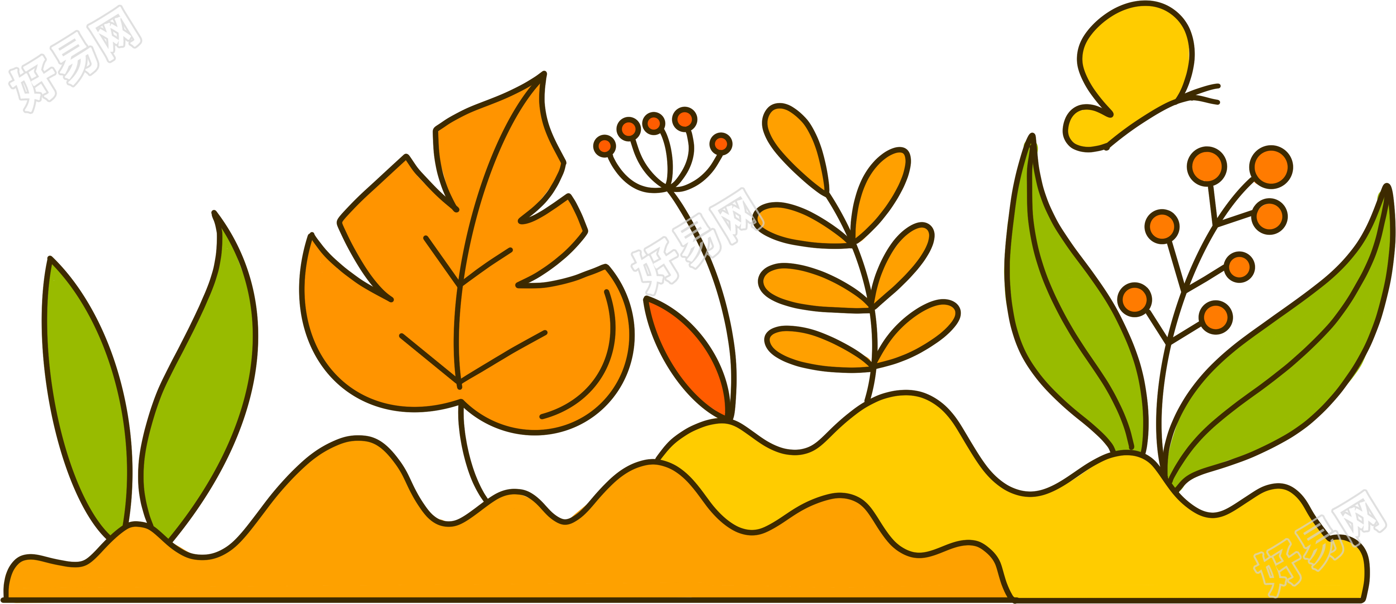 可商用秋天的叶子草丛蝴蝶插图