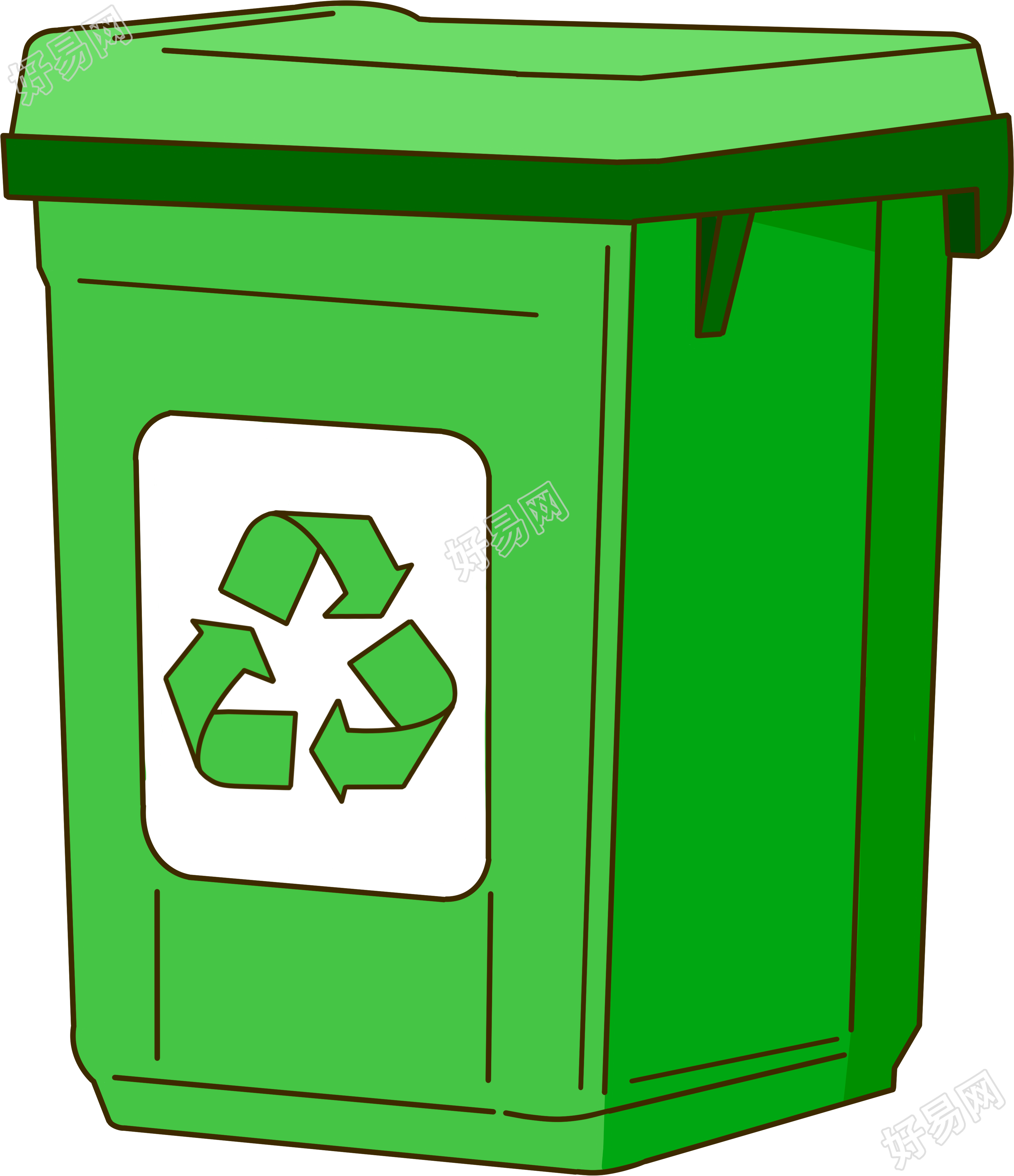 垃圾分类绿色环保垃圾桶手绘插图