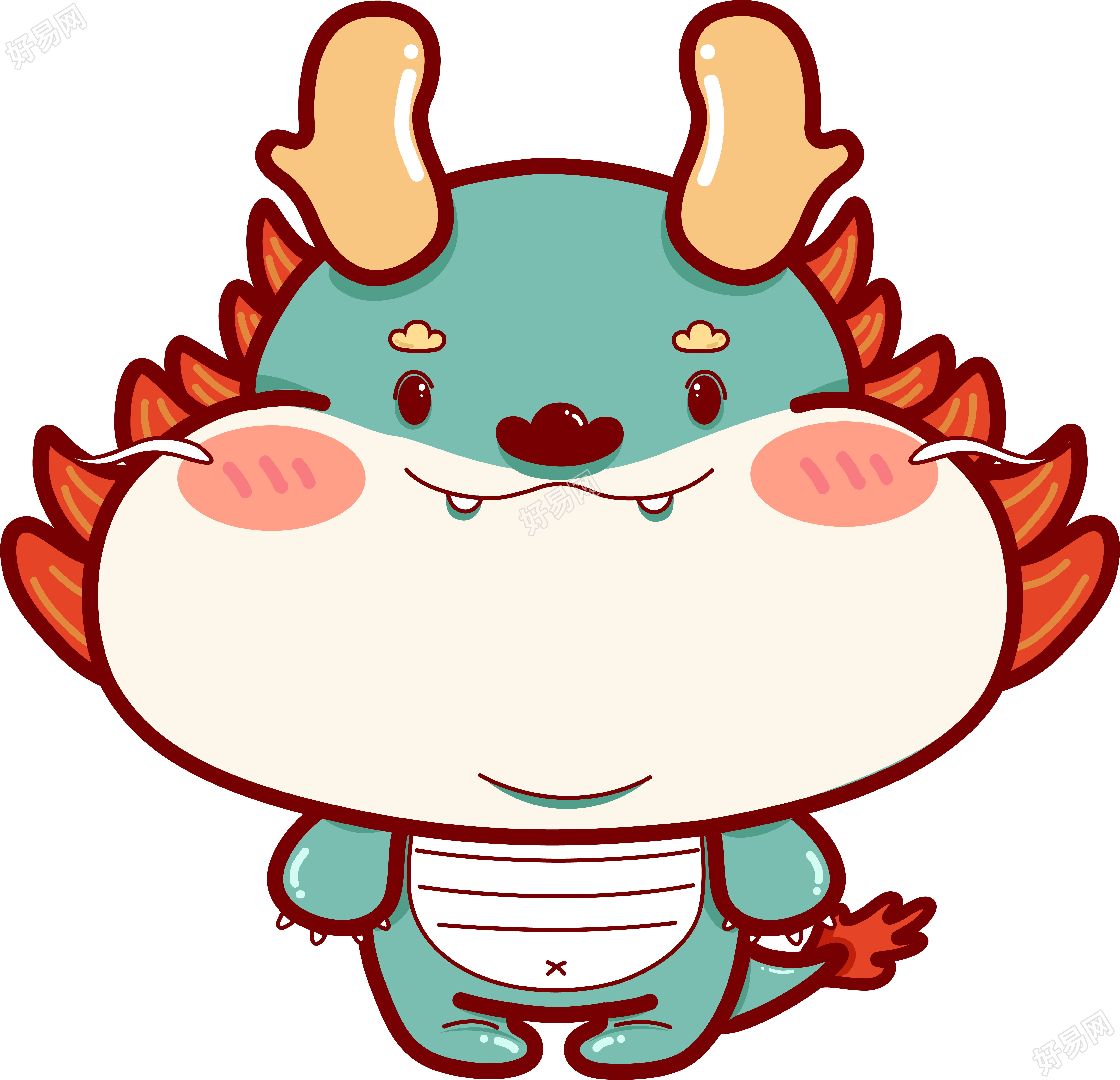 胖乎乎的中国龙卡通风格插画