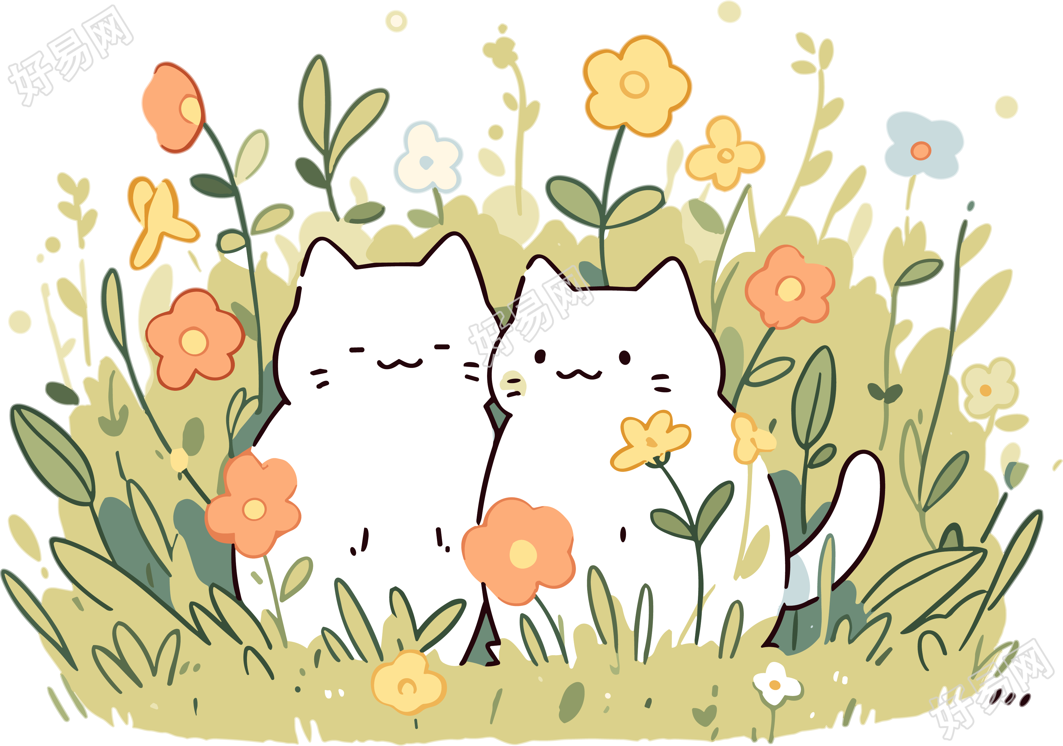 可商用绿草丛中的猫咪创意插画设计元素