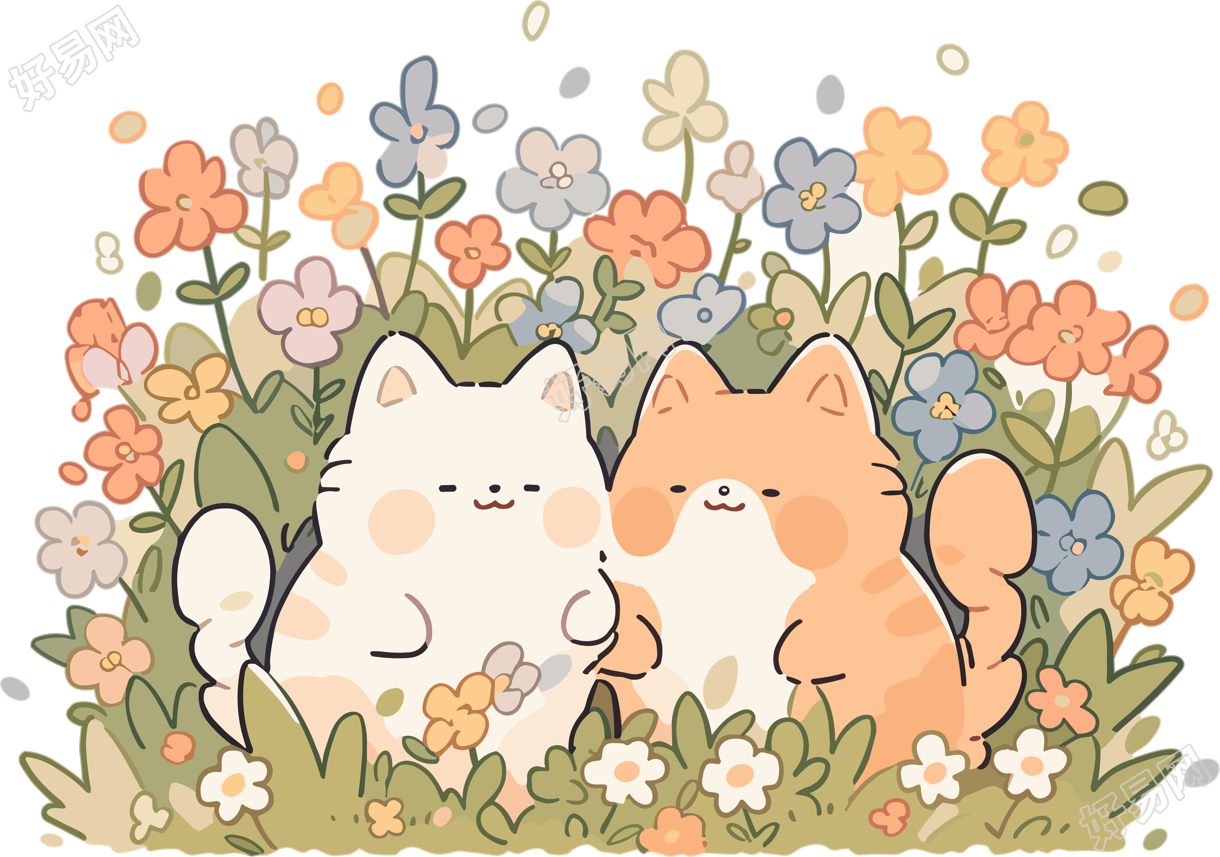 北欧风格卡通猫猫插画设计元素