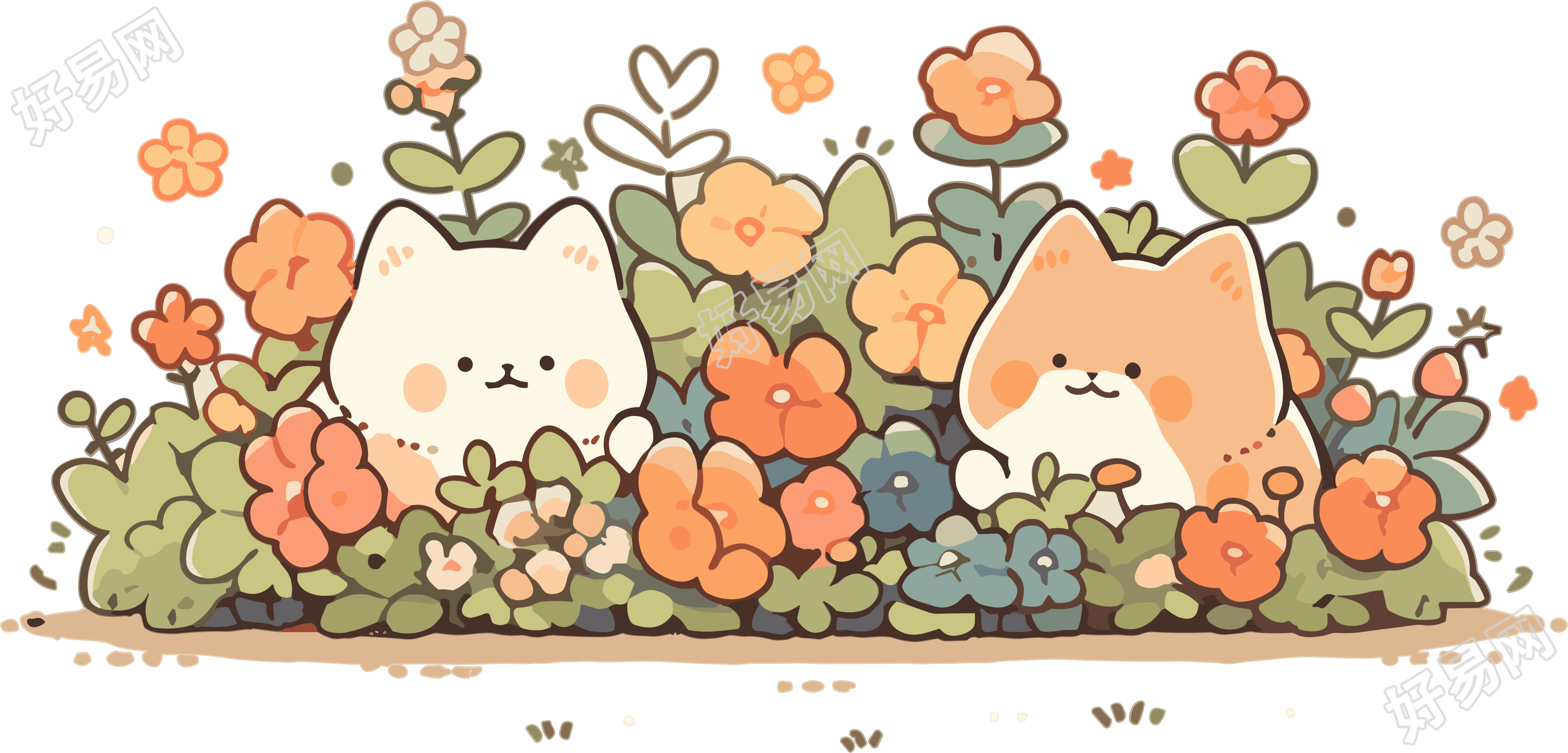 花丛猫猫贴纸精美可商用插画
