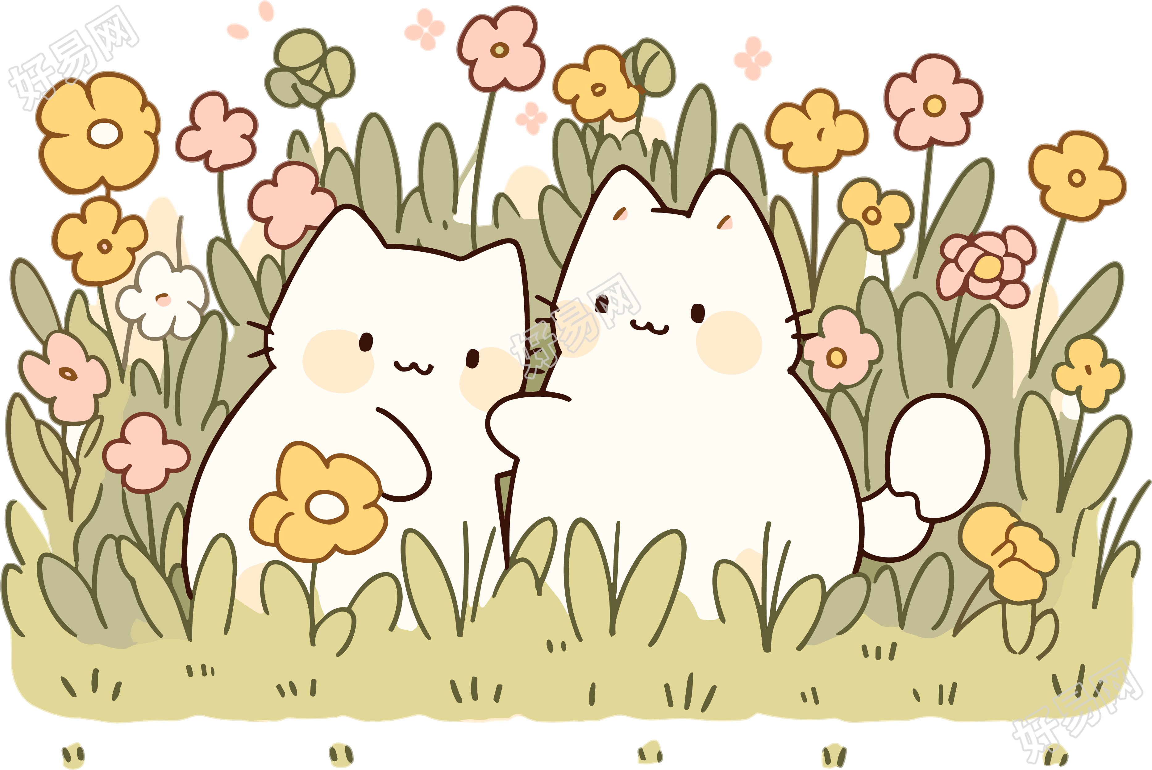 卡通风格可爱猫咪简约线描素材