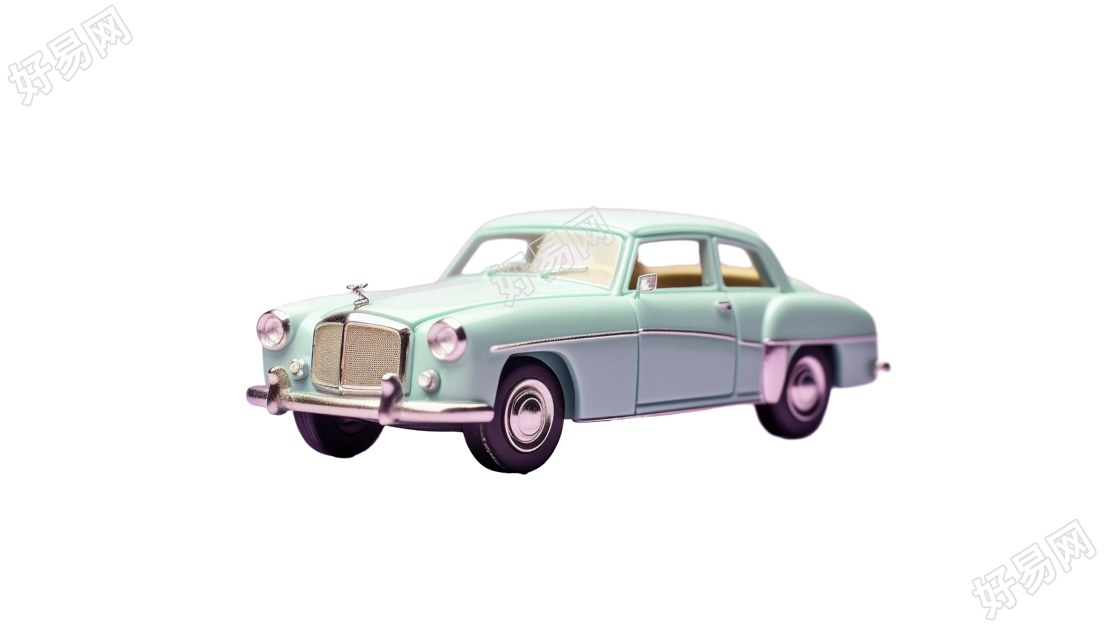 绿色和白色汽车3D模型插画