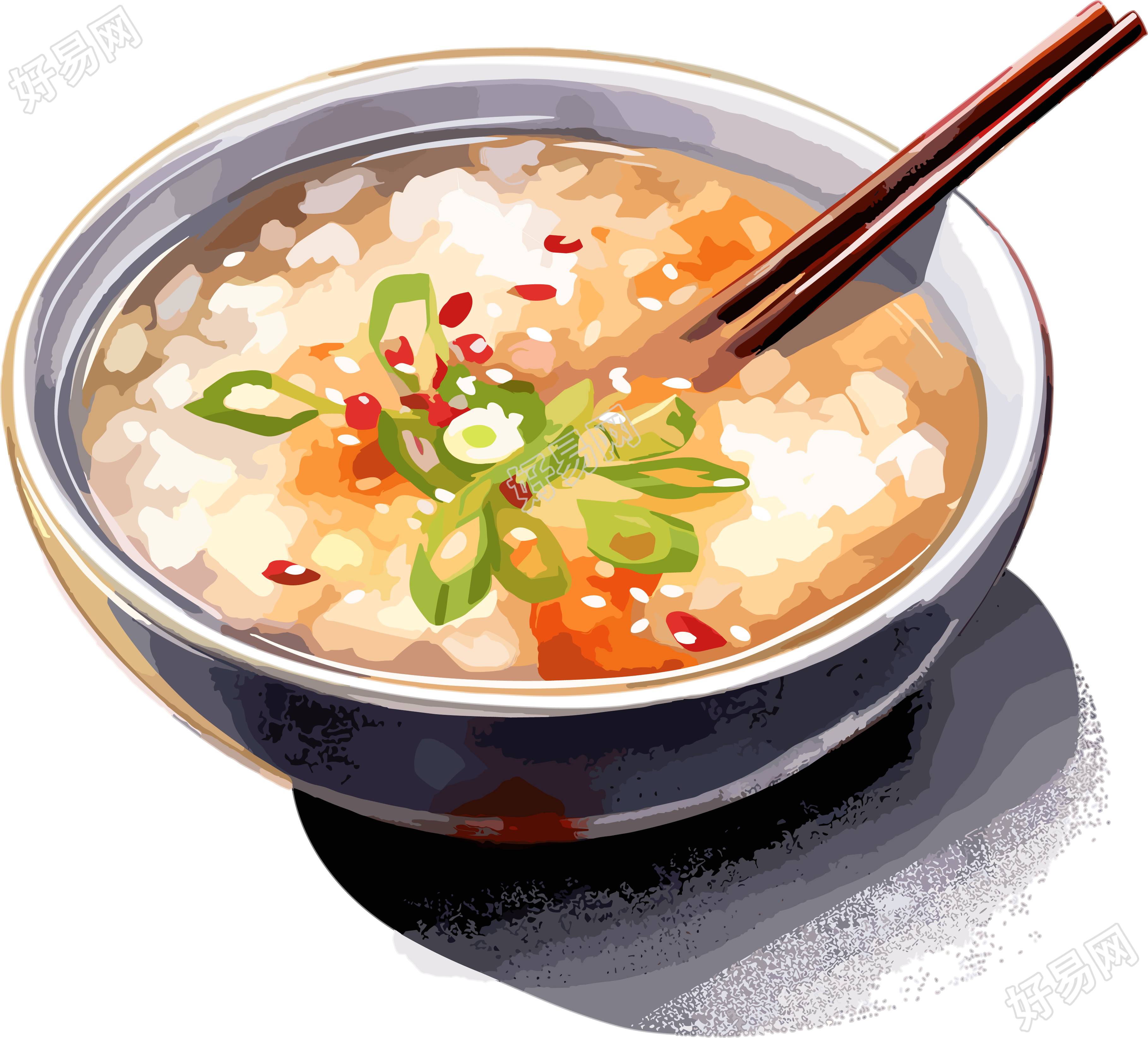 美味咸粥水彩插画元素