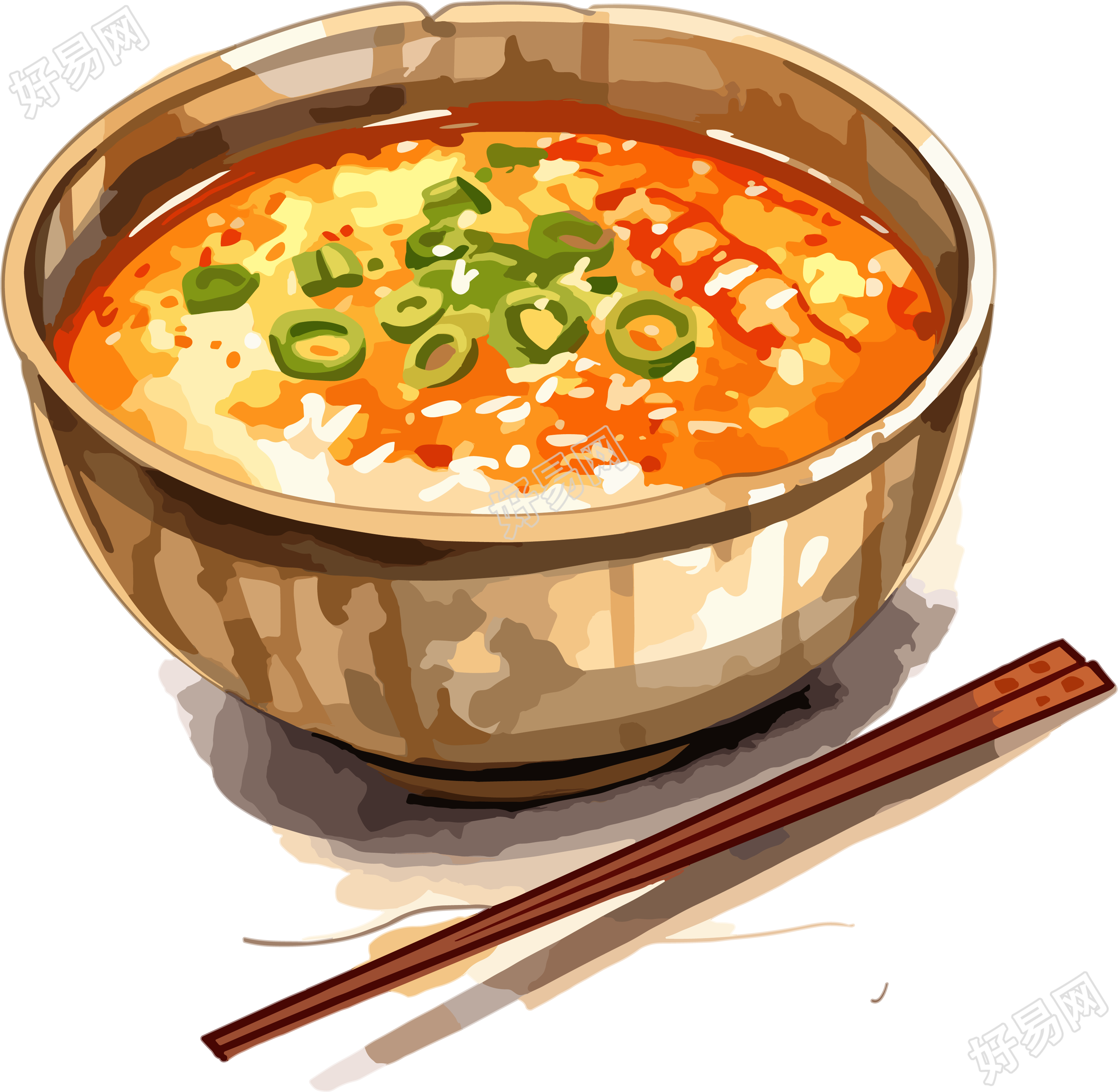 亚洲水彩插画大米粥素材
