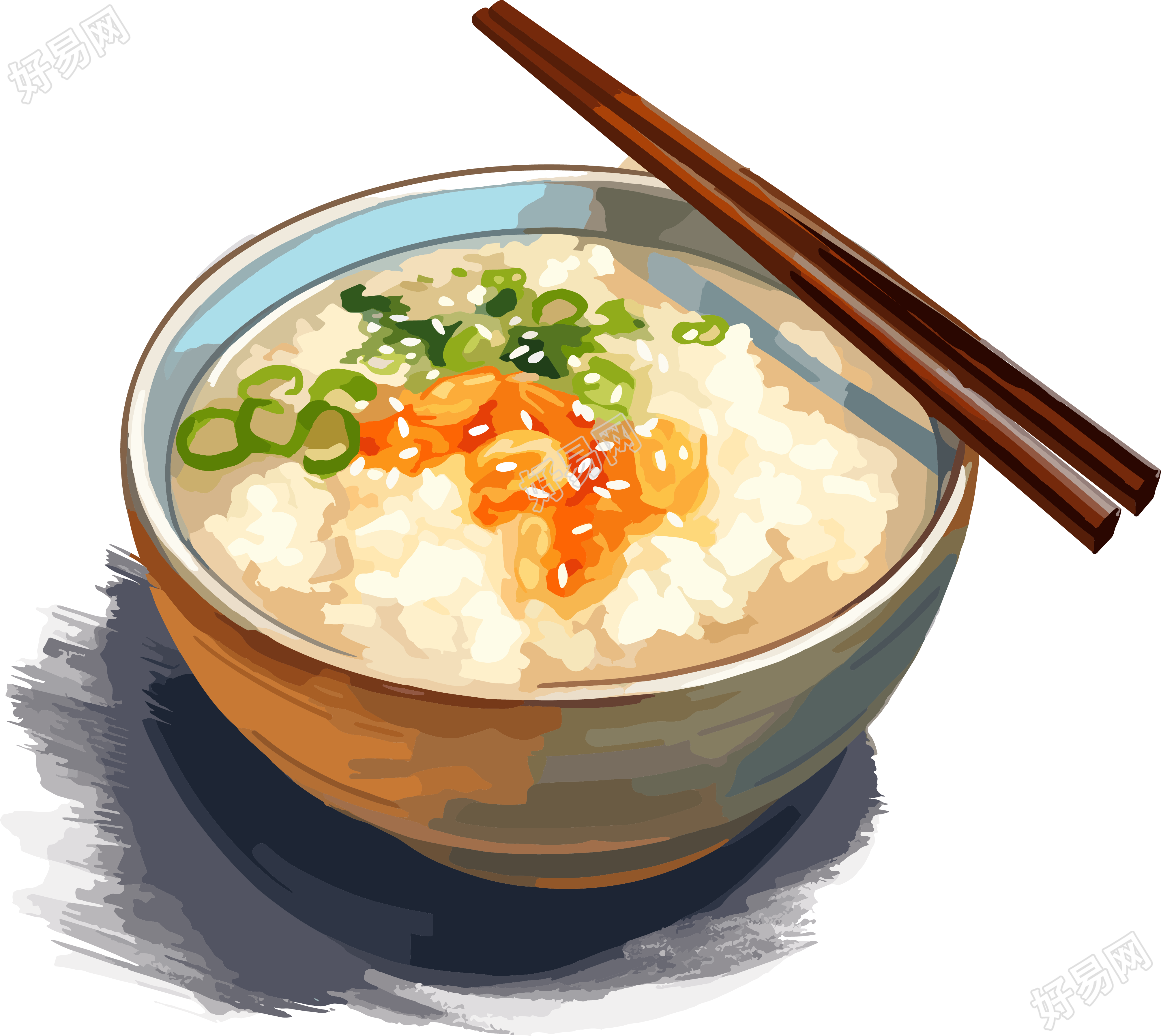 扁平插画大米粥小咸菜素材