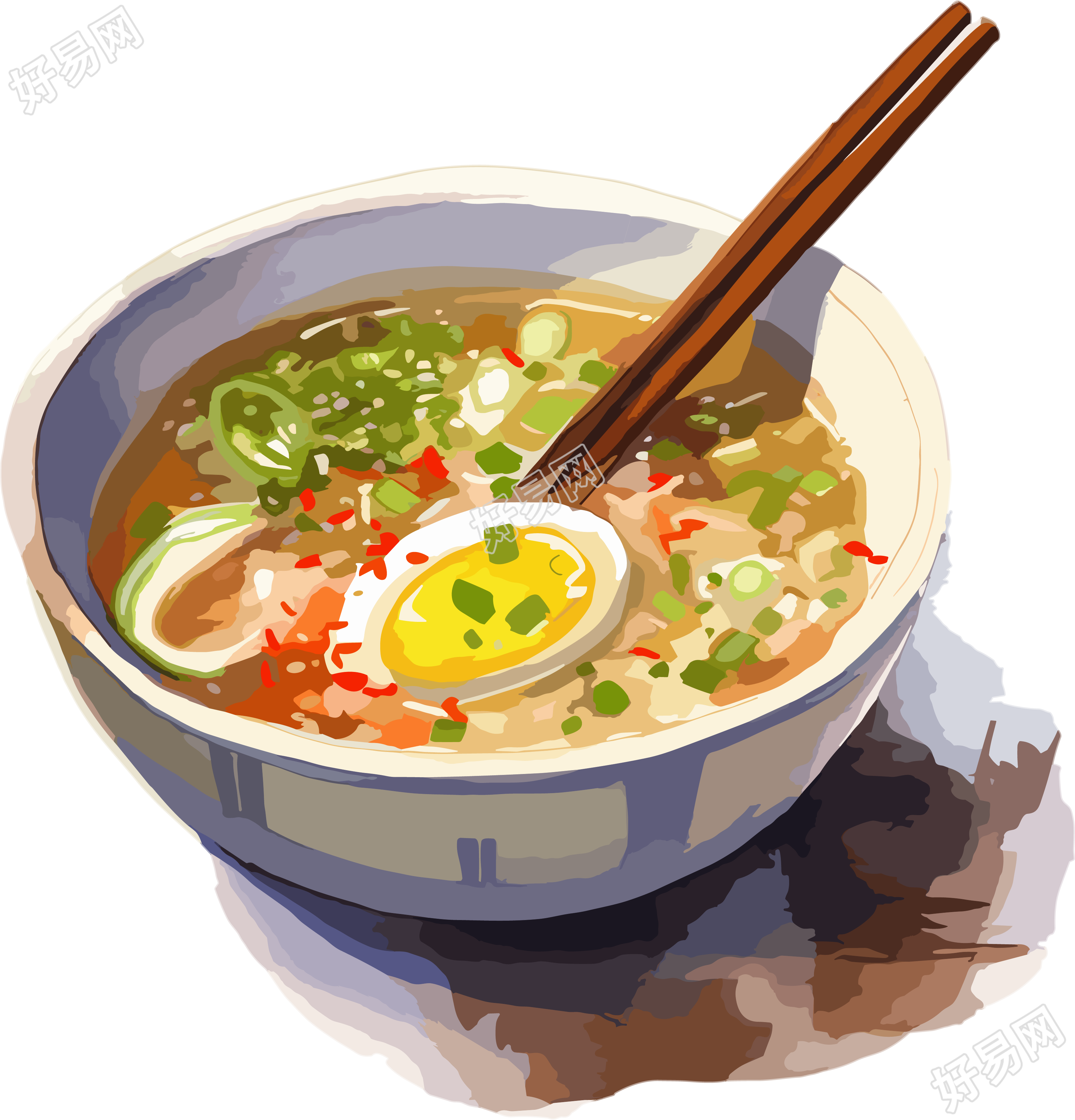逼真插画设计鸡蛋面条素材