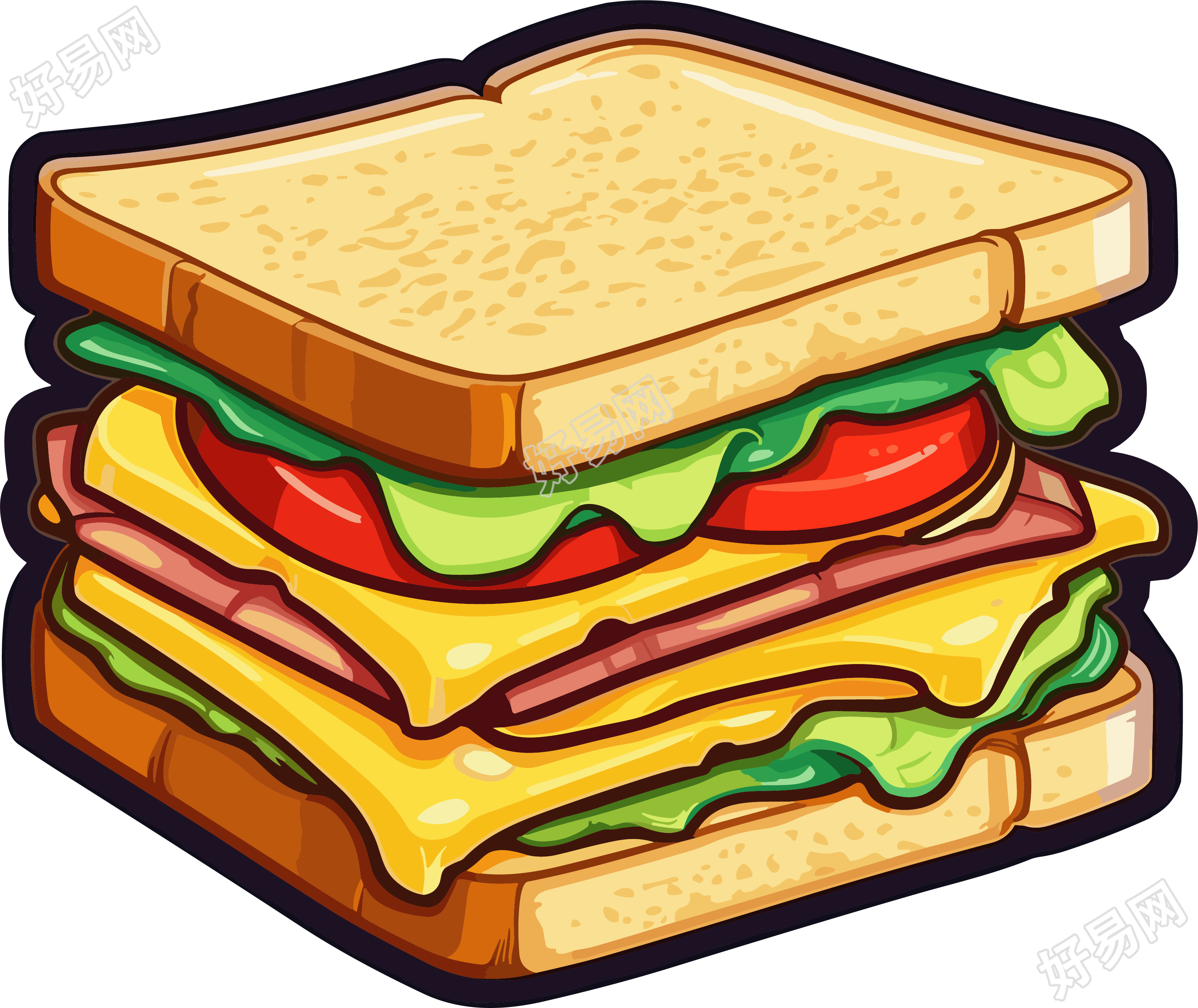 卡通食物三明治贴纸商业设计插图