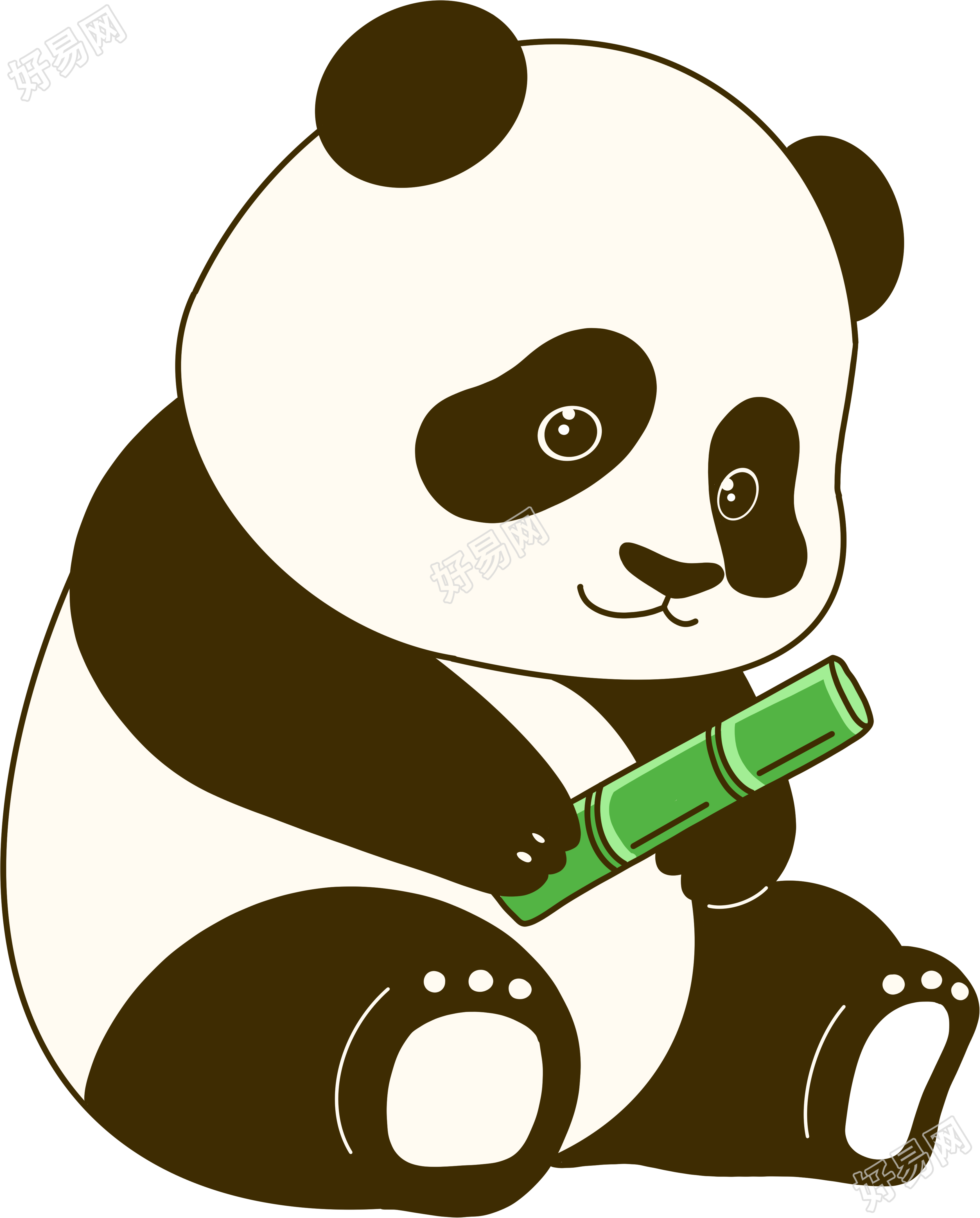 手拿竹子的可爱熊猫手绘PNG素材