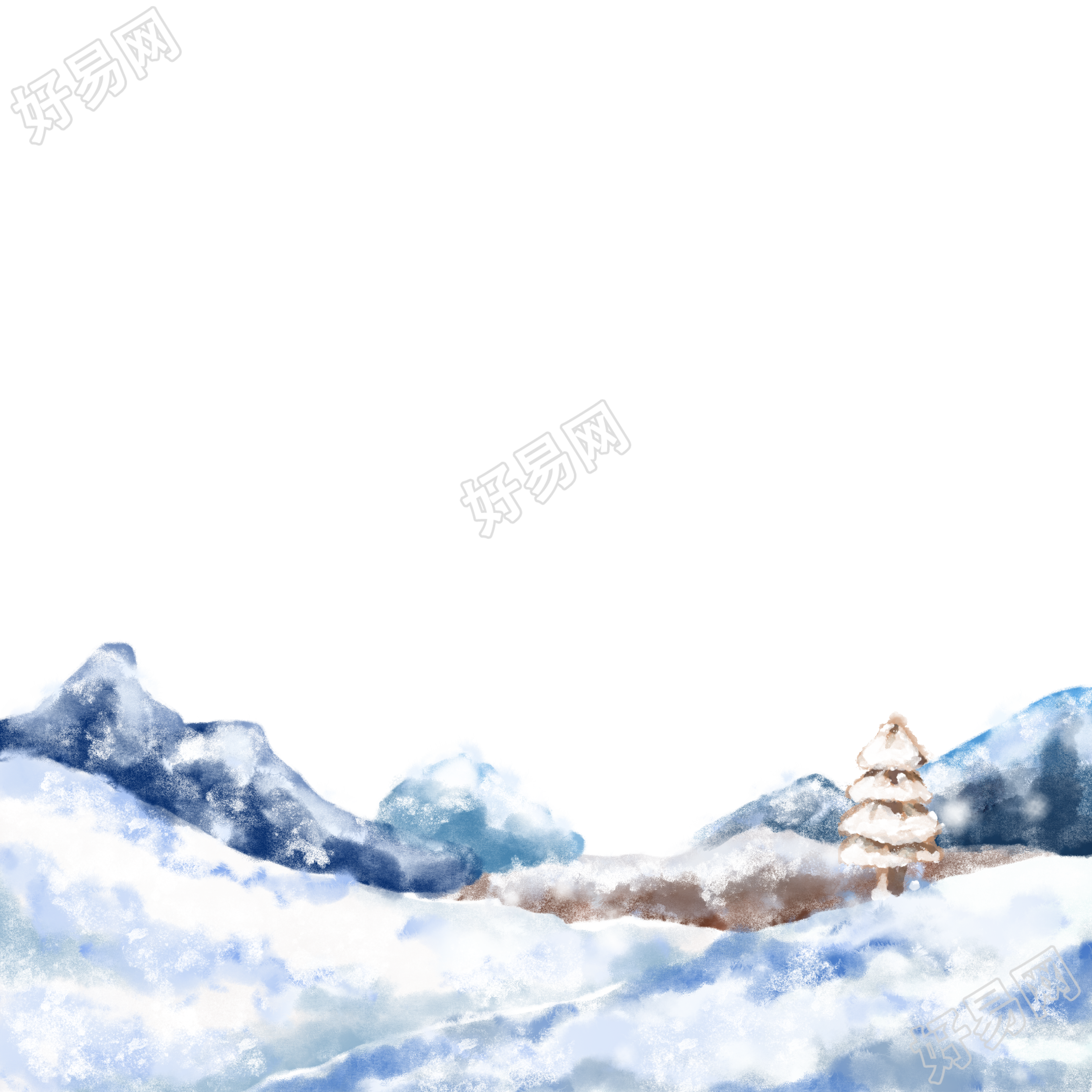 小雪节气雪后的山坡美景PNG插图