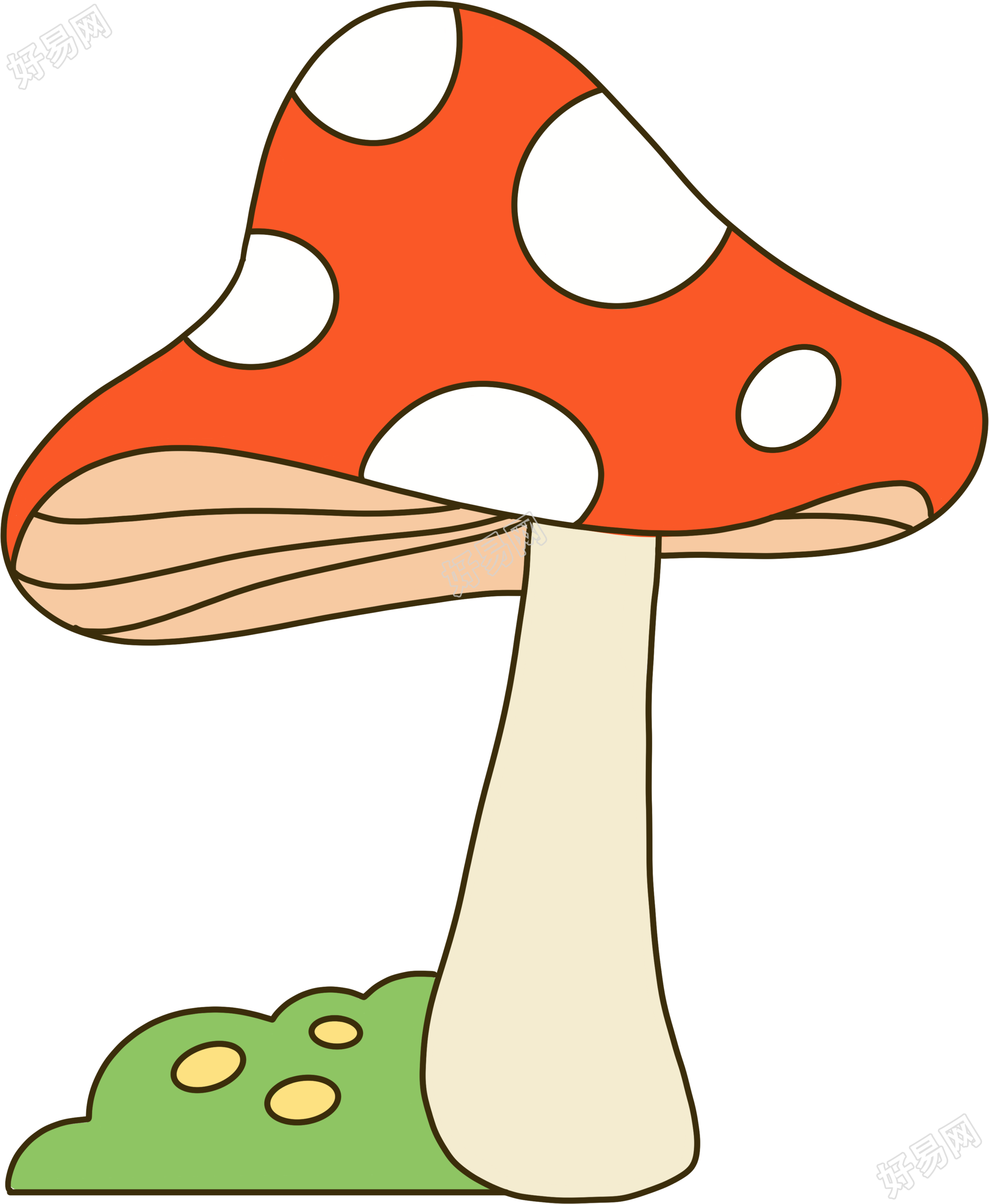 手绘色彩鲜艳的蘑菇草丛PNG素材