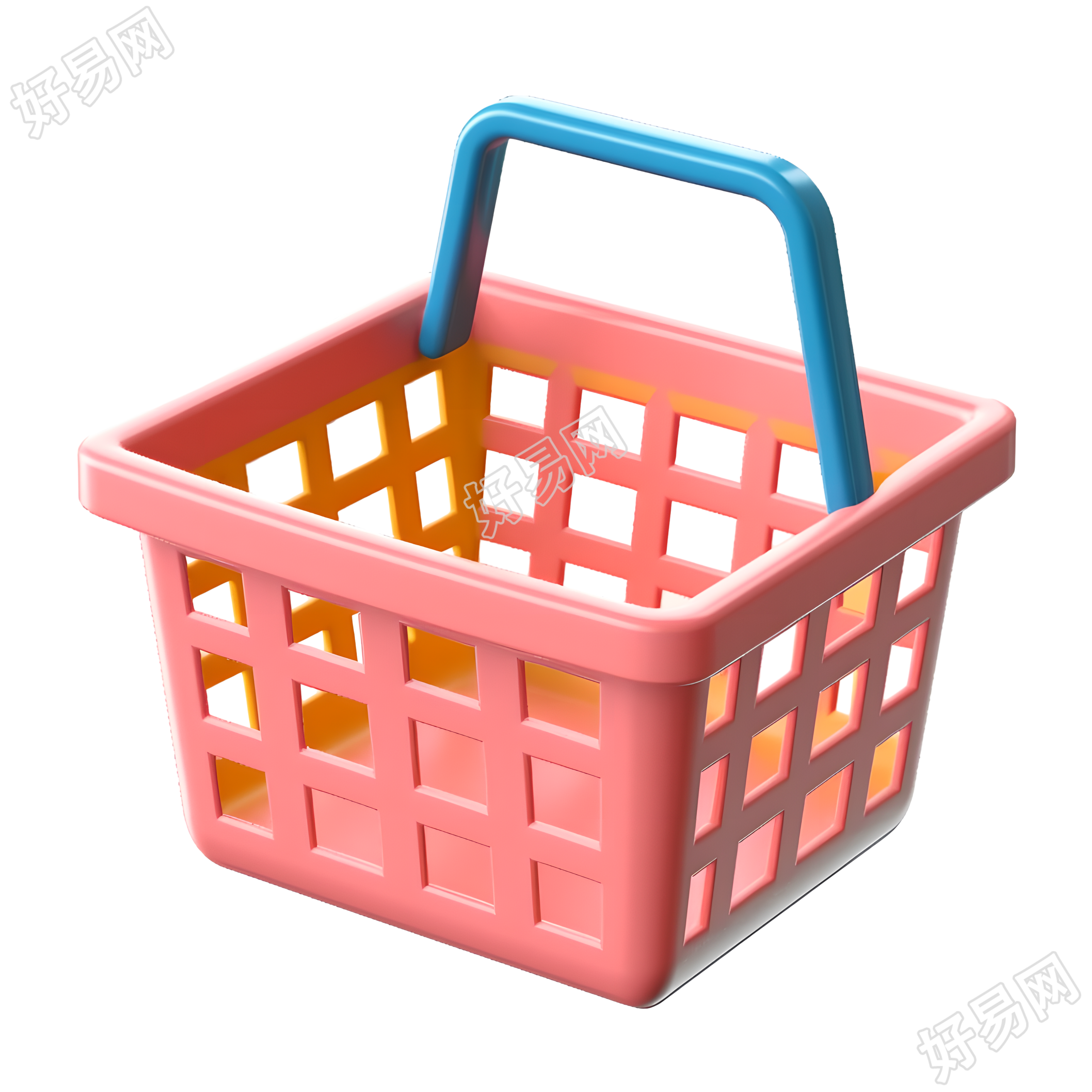 3D卡通粉色购物篮透明背景元素