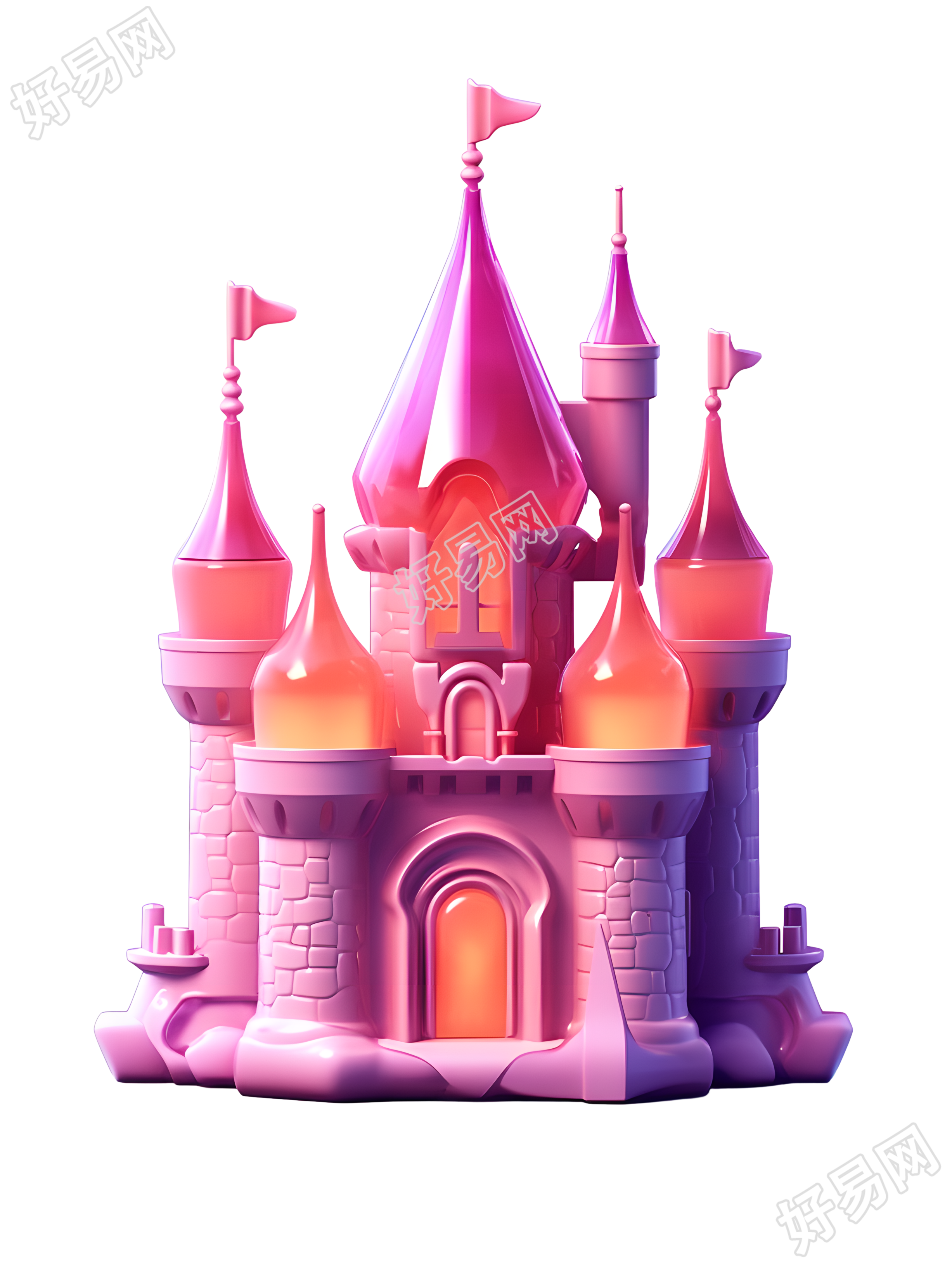3D卡通万圣节粉色城堡创意素材