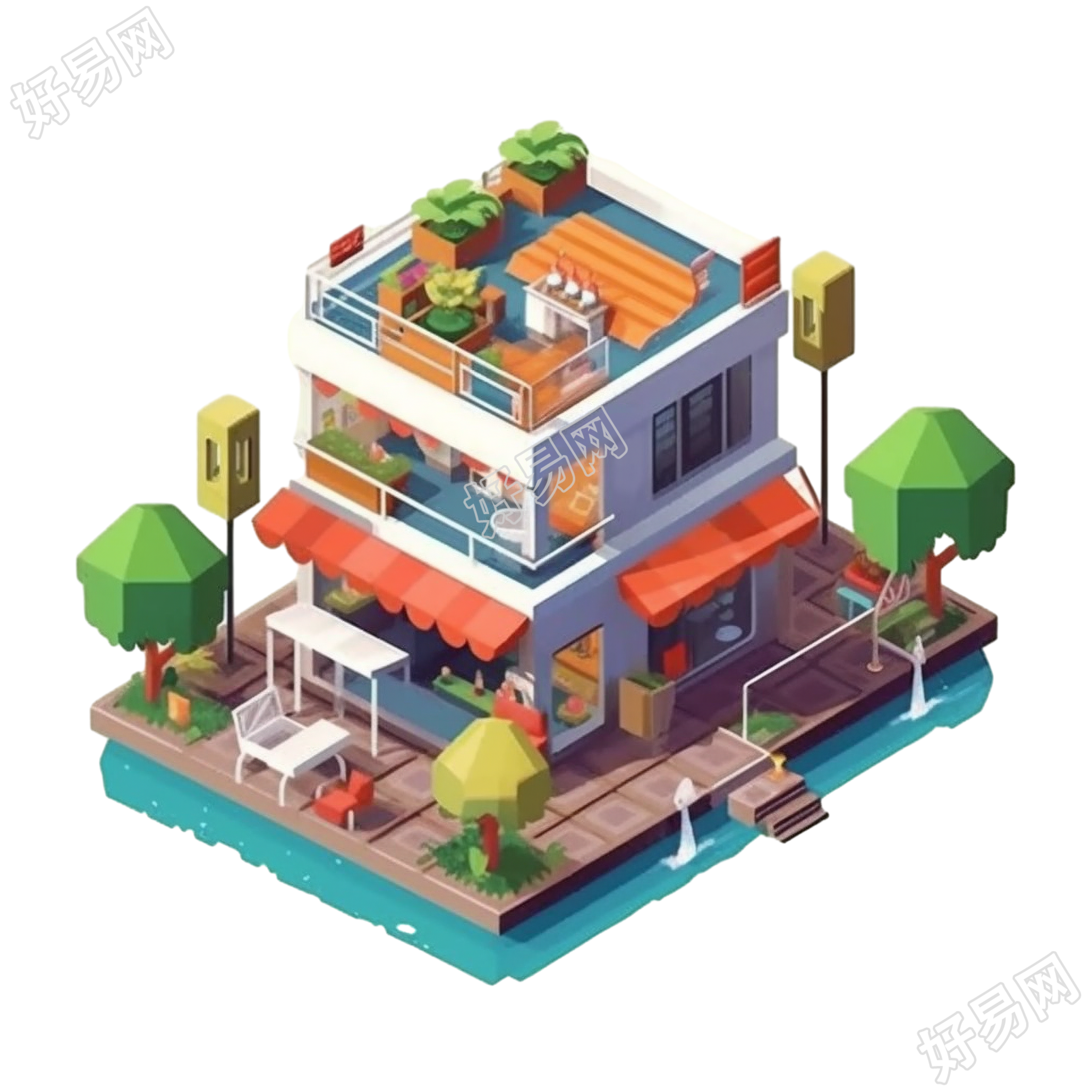 二层小楼街景PNG图形素材