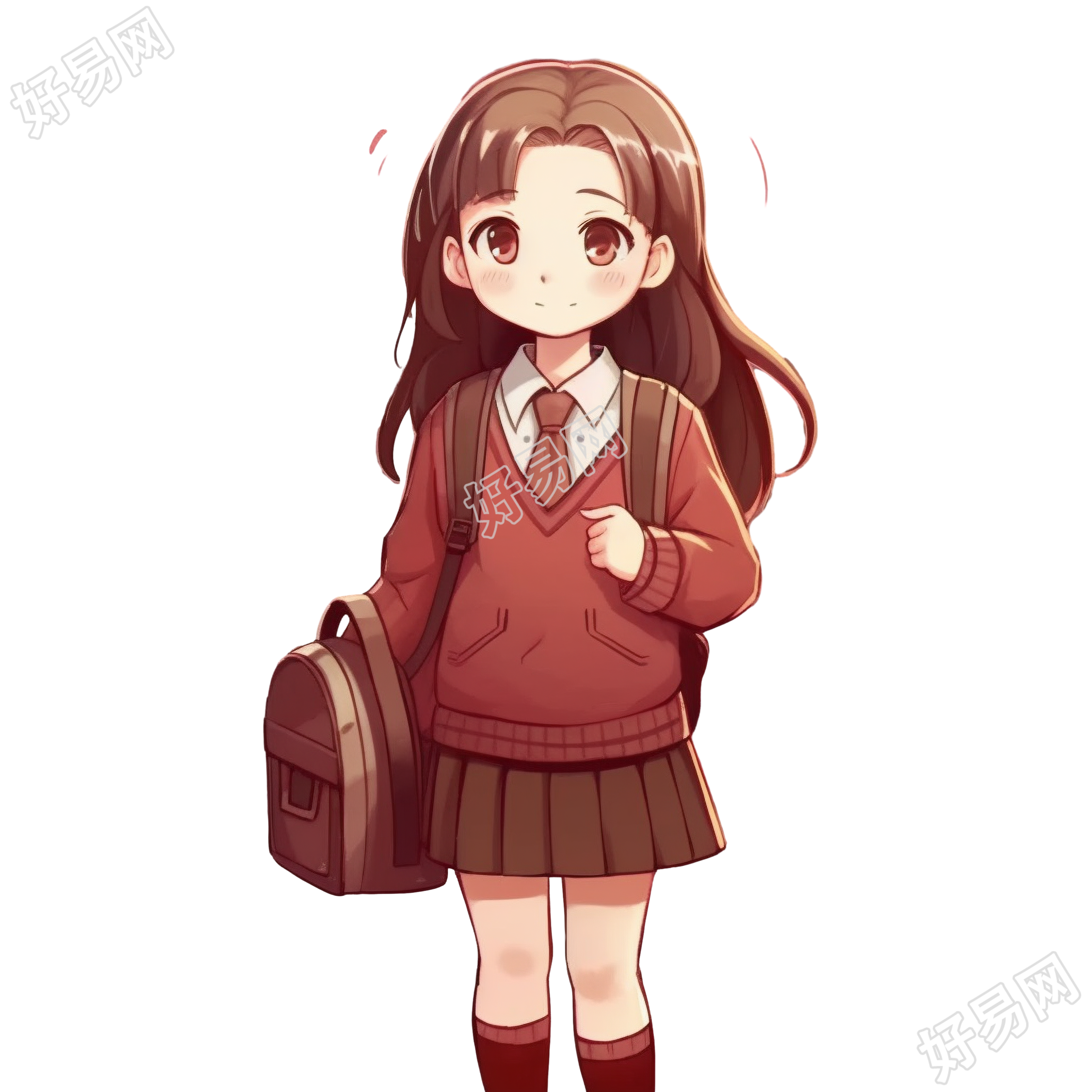 动漫少女手拿手袋清晰插画