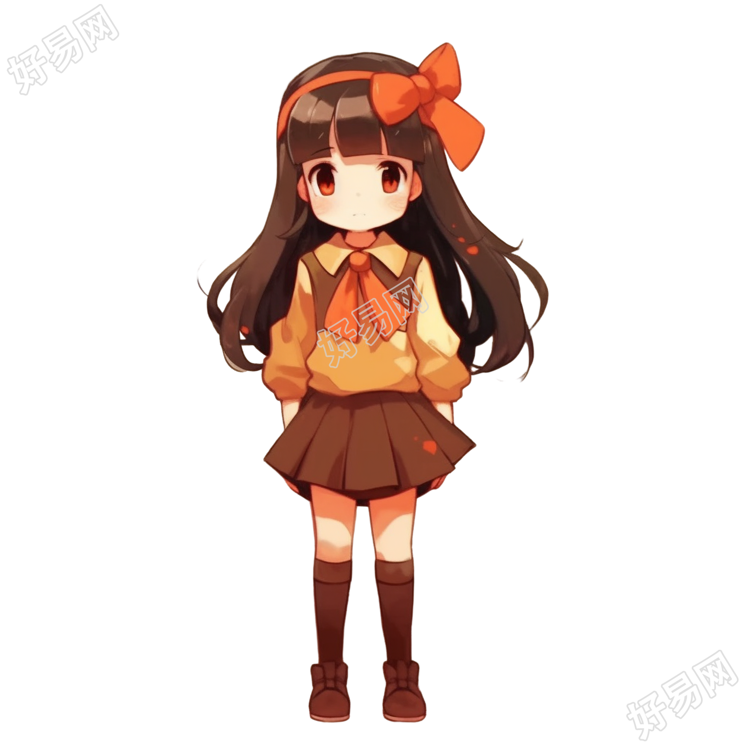 动漫少女浅栗色插画