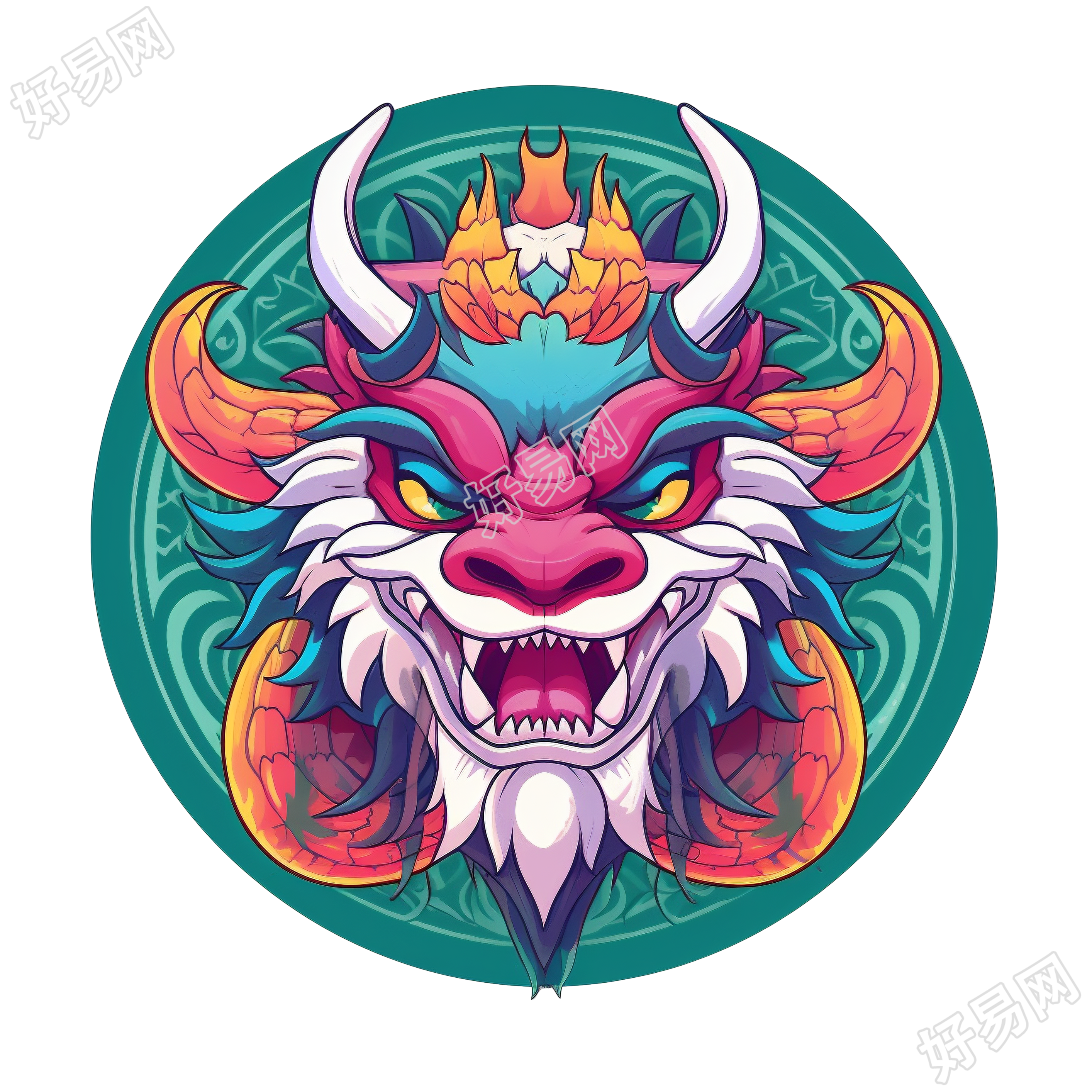 华丽多彩的龙形徽章设计素材