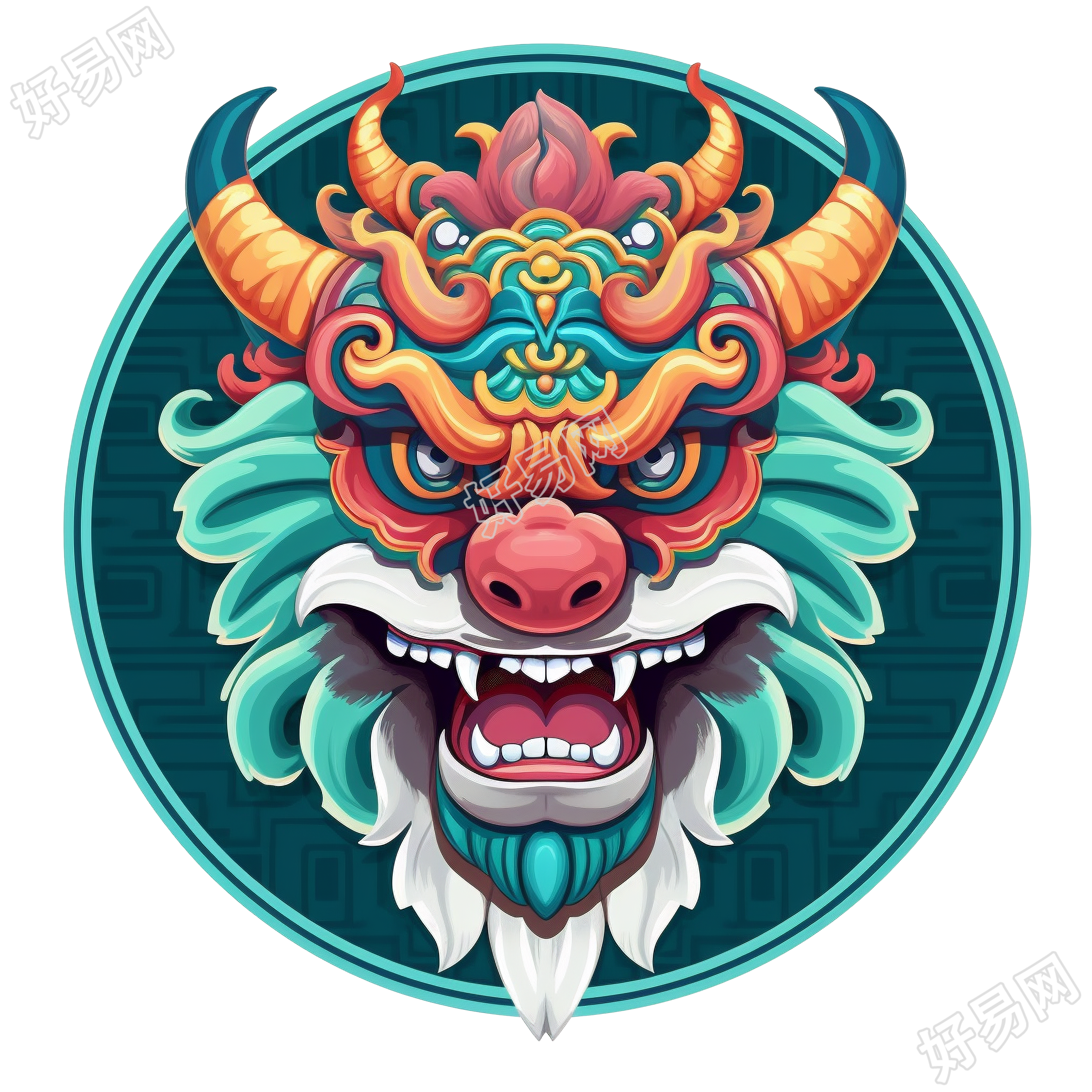中国龙头PNG素材圆形插图